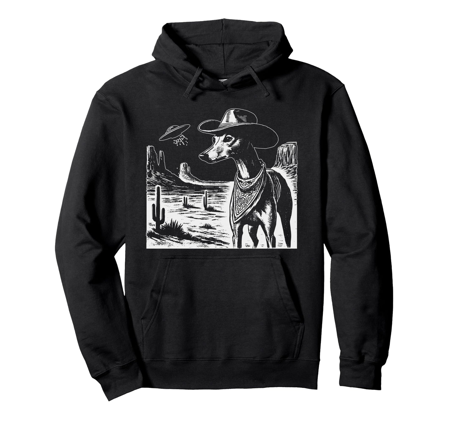 Greyhound Ufo Alien Western Cowboy Hoodie - Fun Novelty Design Unisex - T-Shirt, Sweatshirt, Hoodie