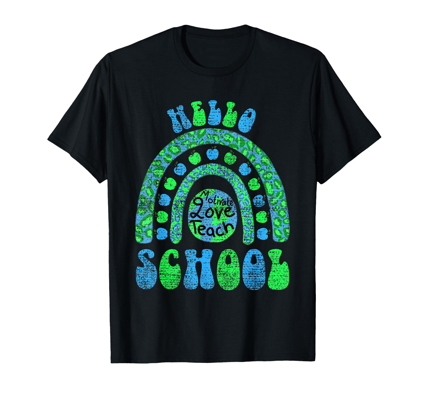 Hello School Earth Leopard Rainbow T-Shirt - Unique Graphic for Adults - T-Shirt, Sweatshirt, Hoodie