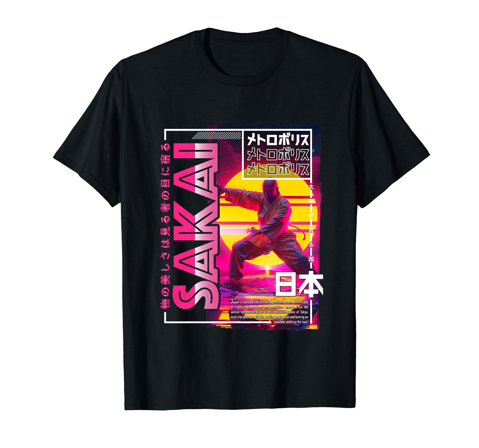 Sakai City 80S Synthwave Shaolin Japan T-Shirt - Unique Graphic for Adults - T-Shirt, Sweatshirt, Hoodie