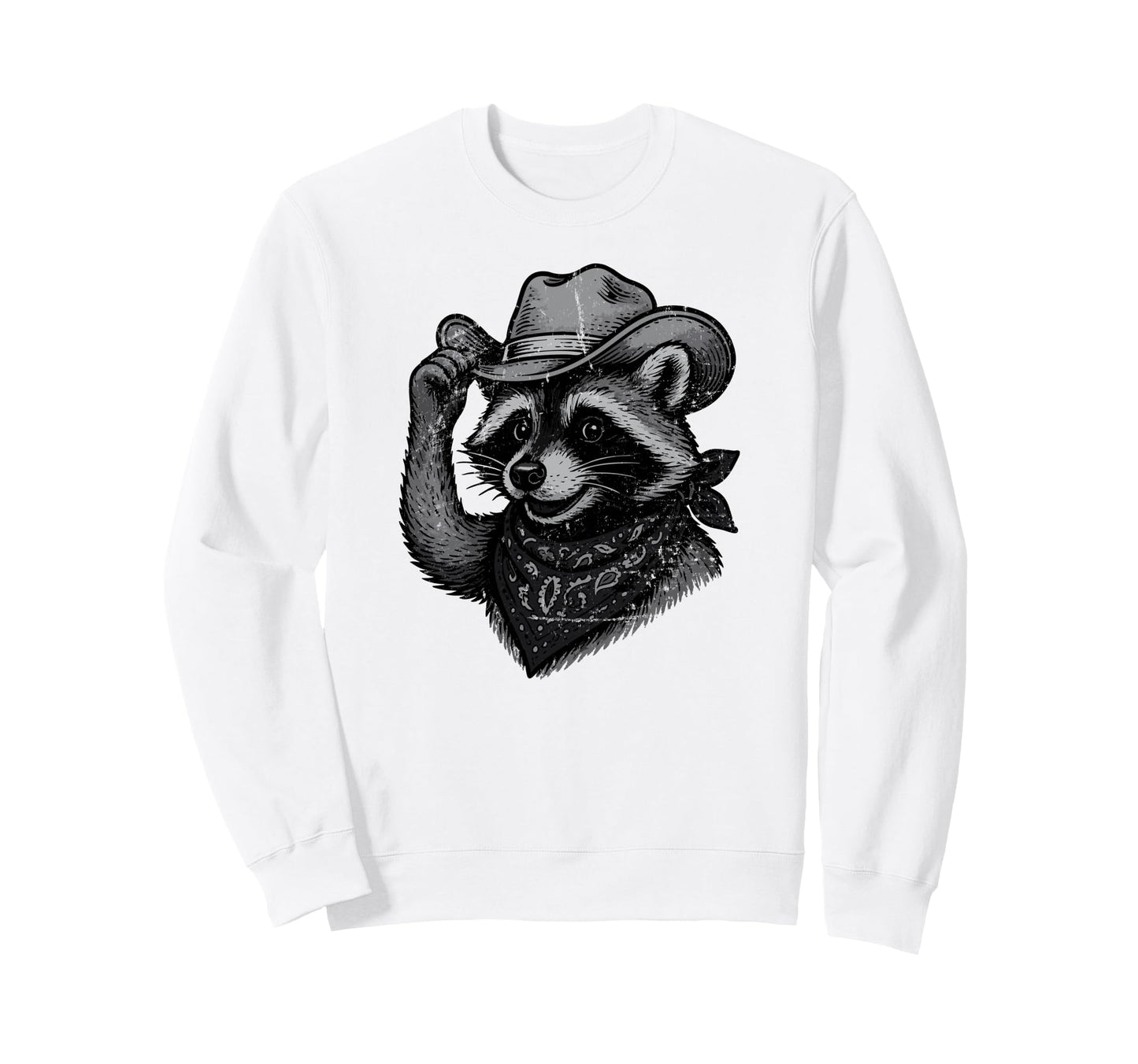 Cowboy Raccoon Distressed Funny Sweatshirt - Minimalist Print Unisex - T-Shirt, Sweatshirt, Hoodie