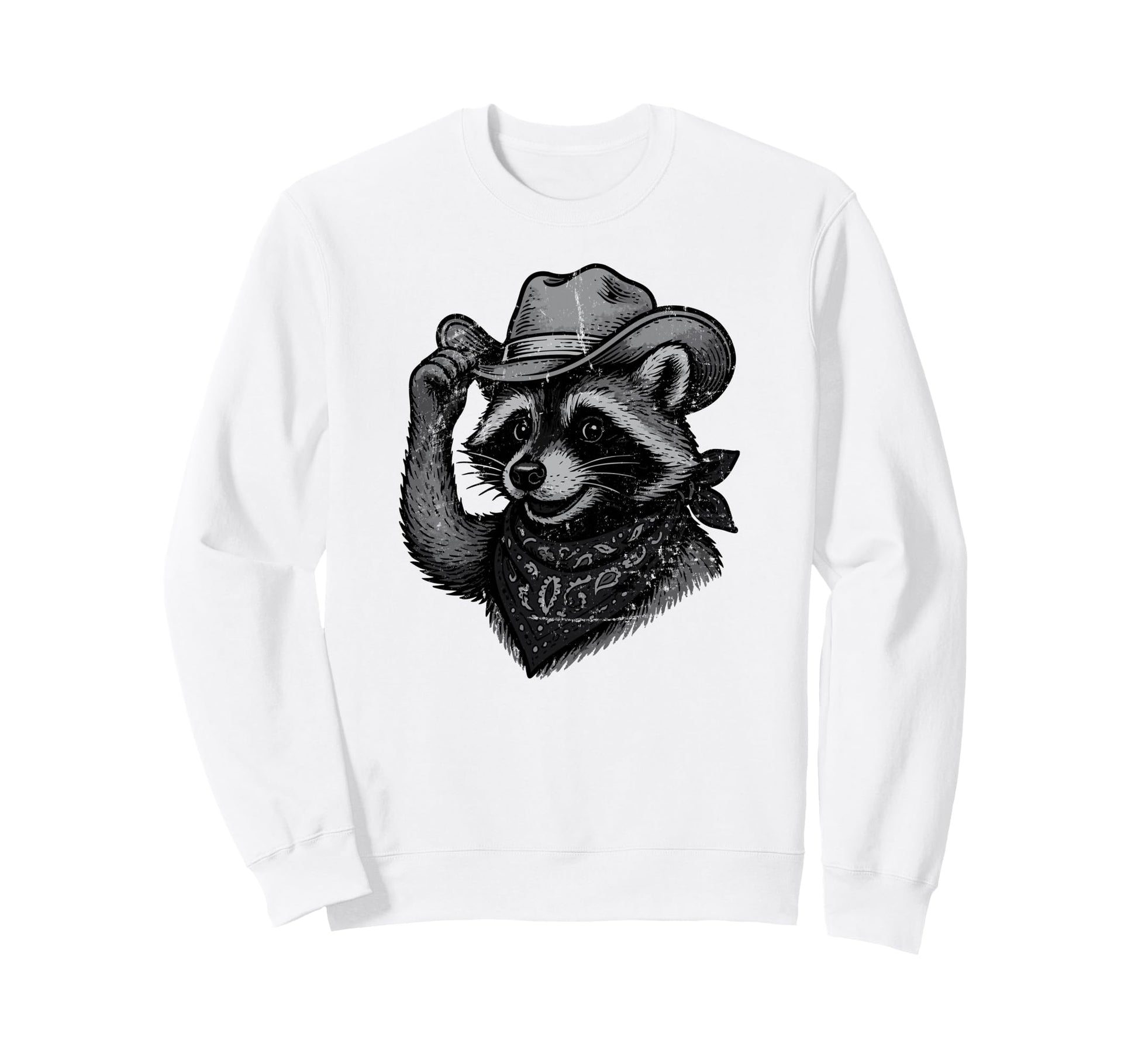Cowboy Raccoon Distressed Funny Sweatshirt - Minimalist Print Unisex - T-Shirt, Sweatshirt, Hoodie