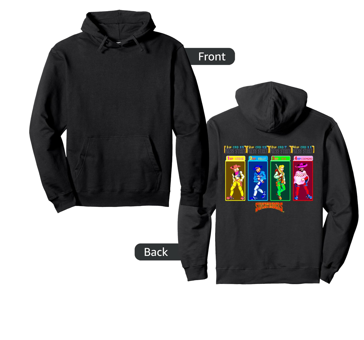 Sunset Riders Character Select Western Hoodie - Novelty Apparel Unisex - T-Shirt, Sweatshirt, Hoodie