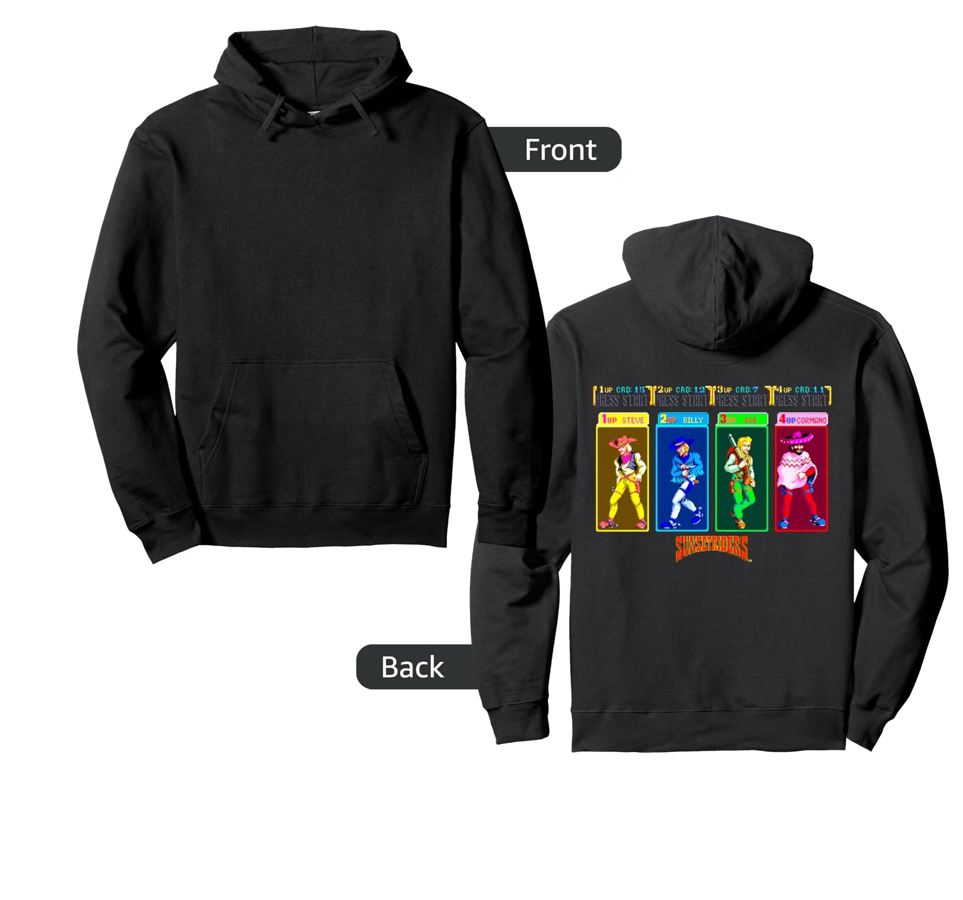 Sunset Riders Character Select Western Hoodie - Novelty Apparel Unisex - T-Shirt, Sweatshirt, Hoodie