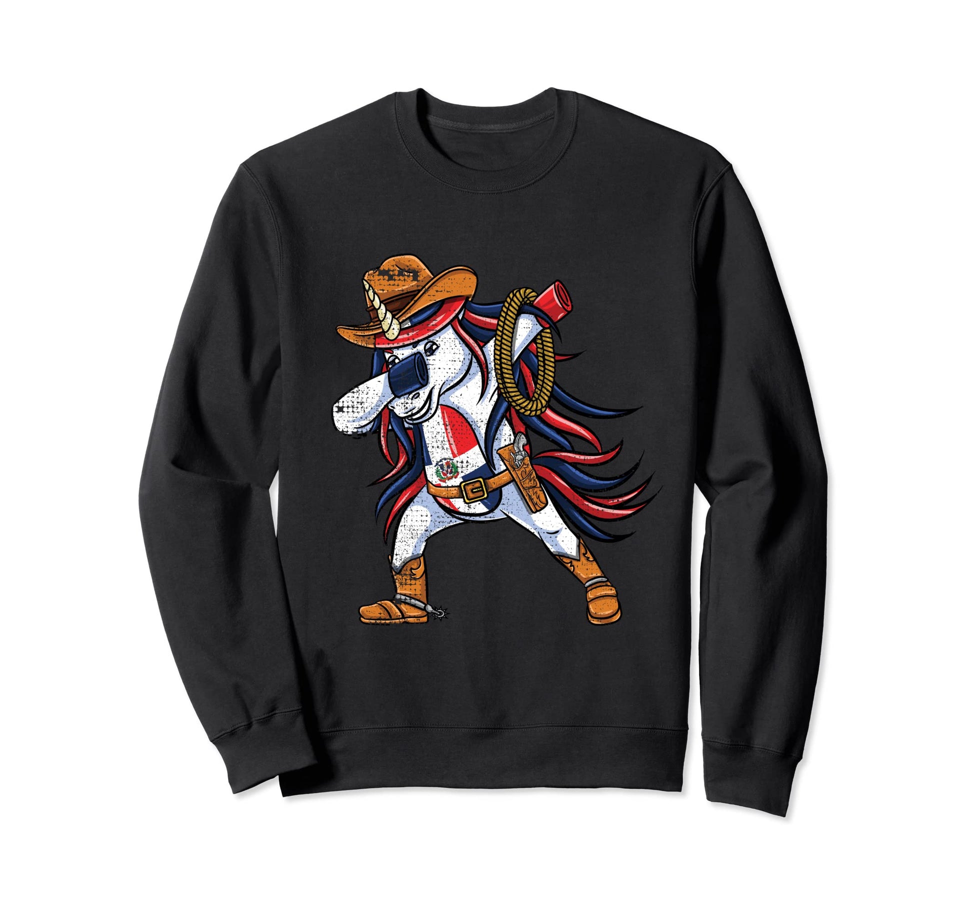 Dabbing Unicorn Cowboy Dominican Sweatshirt - Graphic Print Men Women - T-Shirt, Sweatshirt, Hoodie