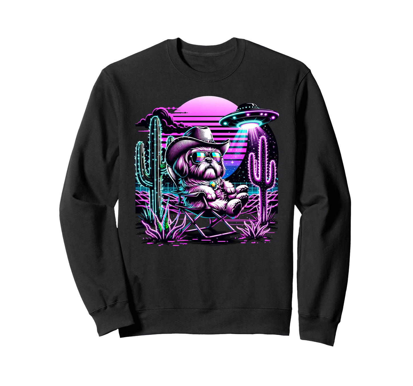 Shih Tzu Cowboys Ufo Western Sweatshirt - Unique Graphic for Adults - T-Shirt, Sweatshirt, Hoodie