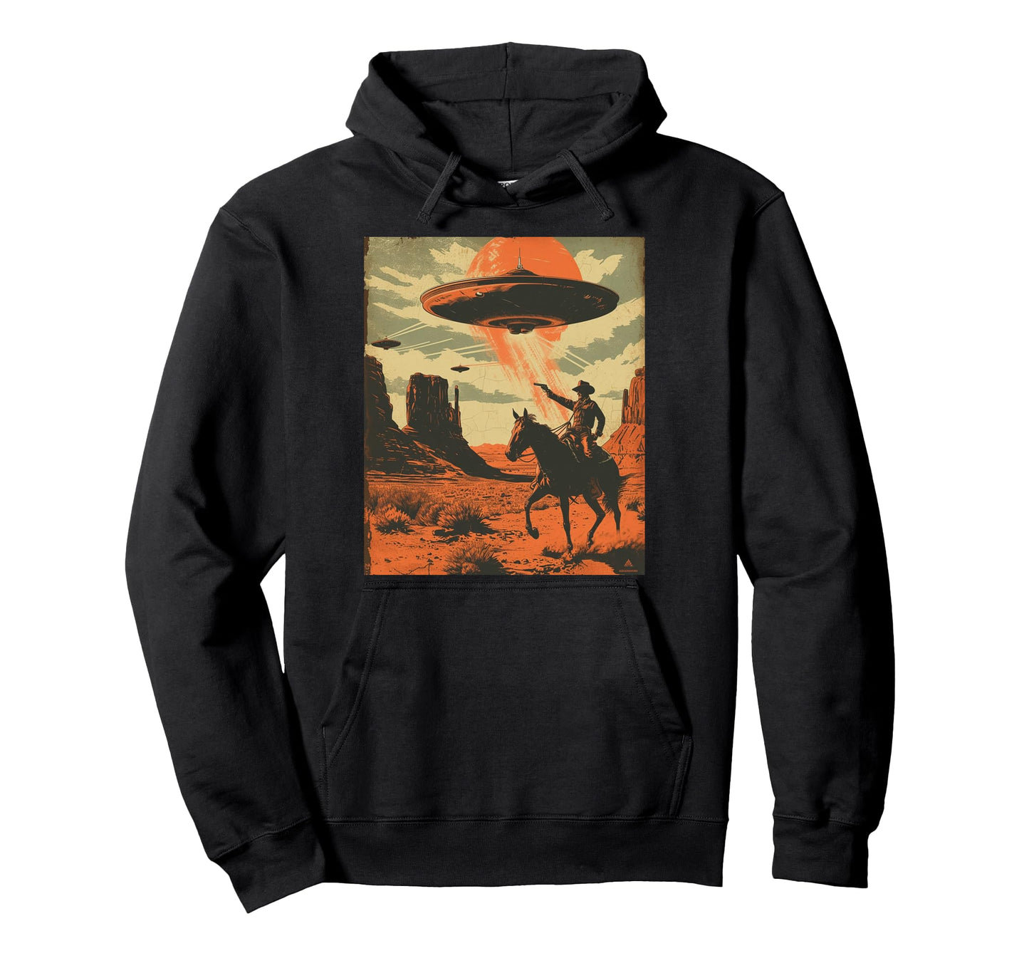 Desert Cowboy Riding Horse Shooting Space Hoodie - Graphic Print Unisex - T-Shirt, Sweatshirt, Hoodie
