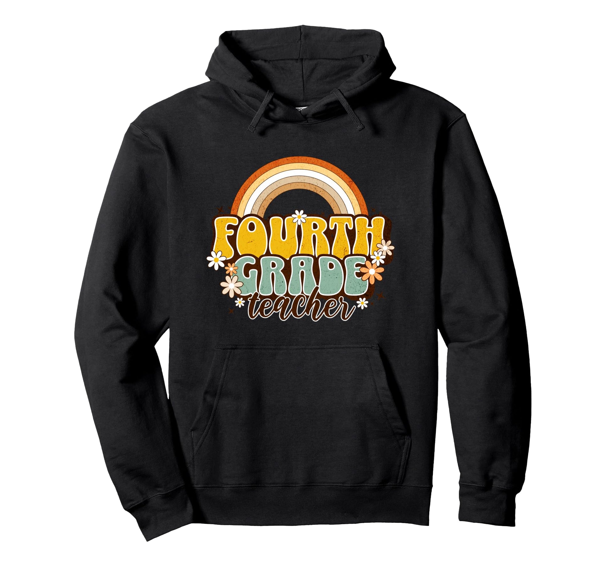 Fourth Grade Teacher Rainbow Daisy Hoodie - Minimalist Print Unisex - T-Shirt, Sweatshirt, Hoodie