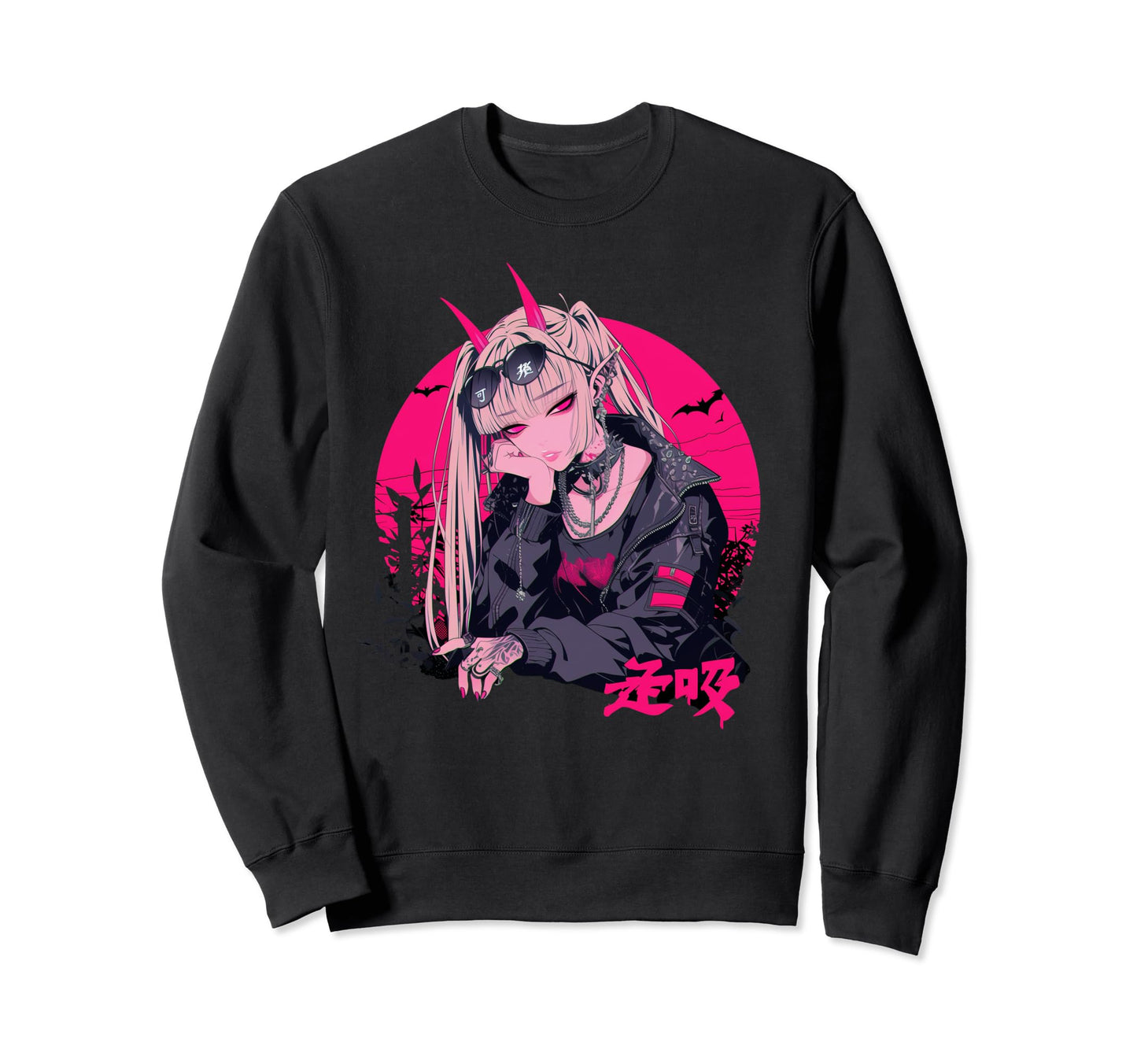 Goth Grunge Demon Anime Waifu Sweatshirt - Fun Novelty Design for Adults - T-Shirt, Sweatshirt, Hoodie