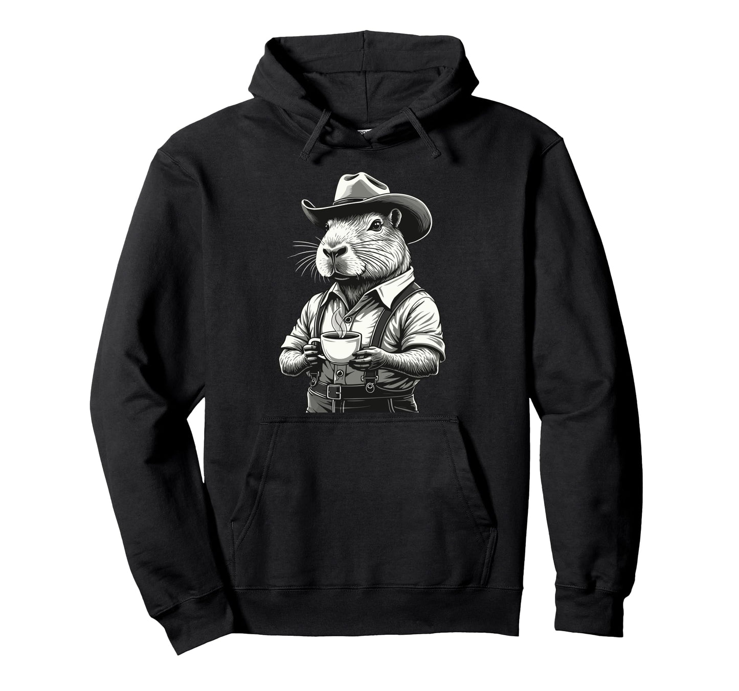 Capybara Coffee Western Rodent Cowboy Funny Hoodie - Graphic Print Unisex - T-Shirt, Sweatshirt, Hoodie