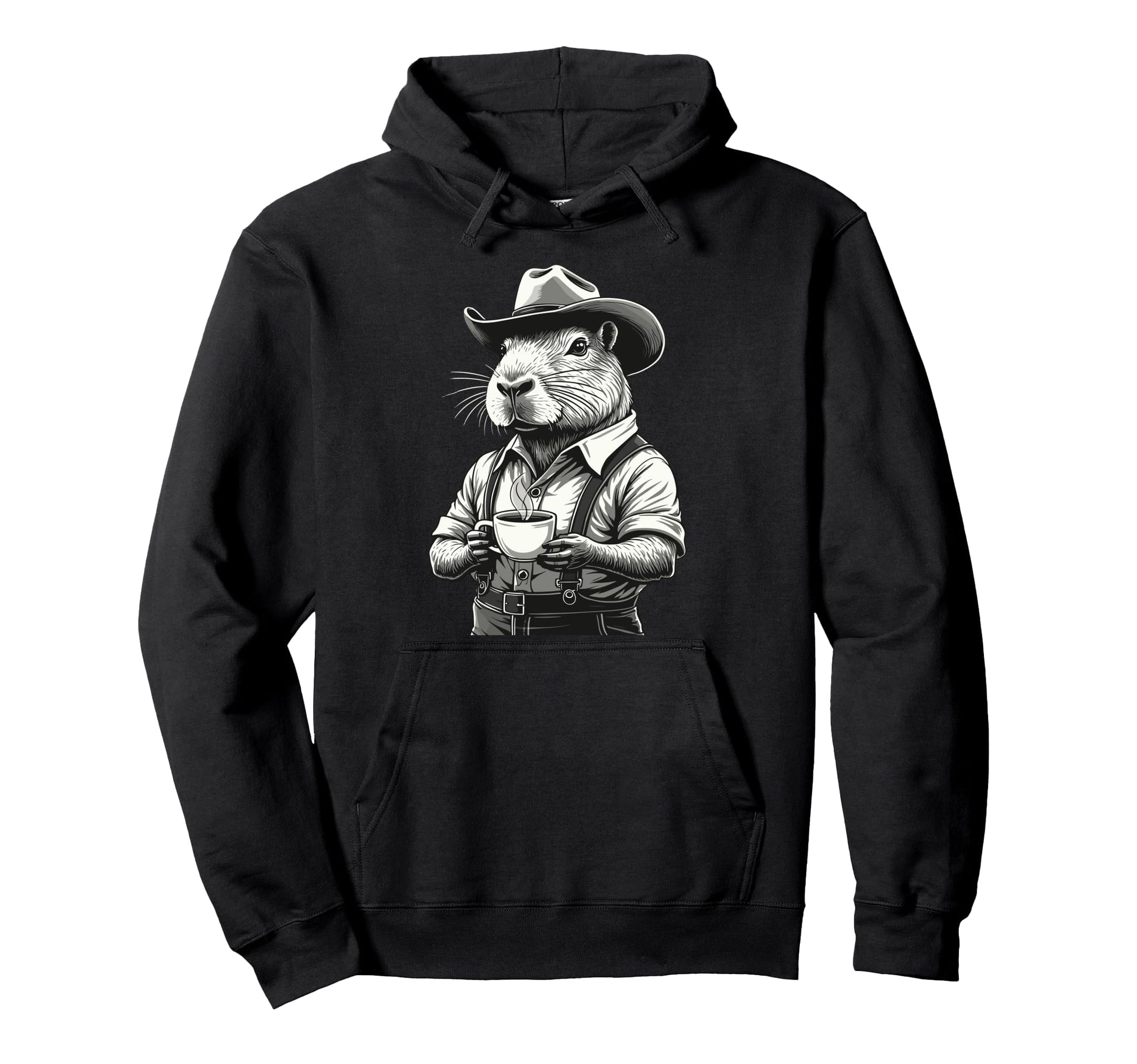 Capybara Coffee Western Rodent Cowboy Funny Hoodie - Graphic Print Unisex - T-Shirt, Sweatshirt, Hoodie