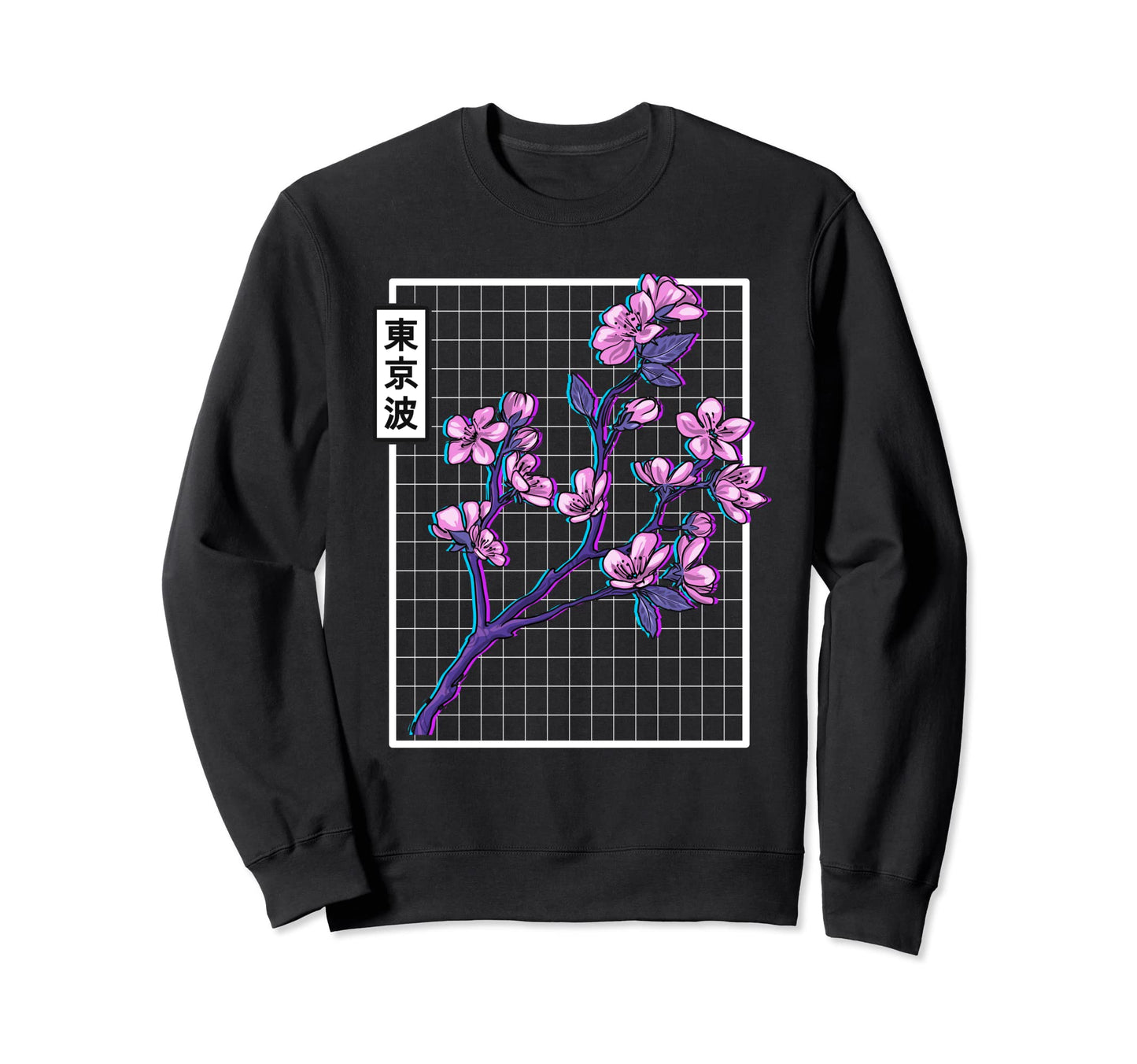 Cherry Blossom Grid Vaporwave Sweatshirt - Novelty Apparel Unisex - T-Shirt, Sweatshirt, Hoodie