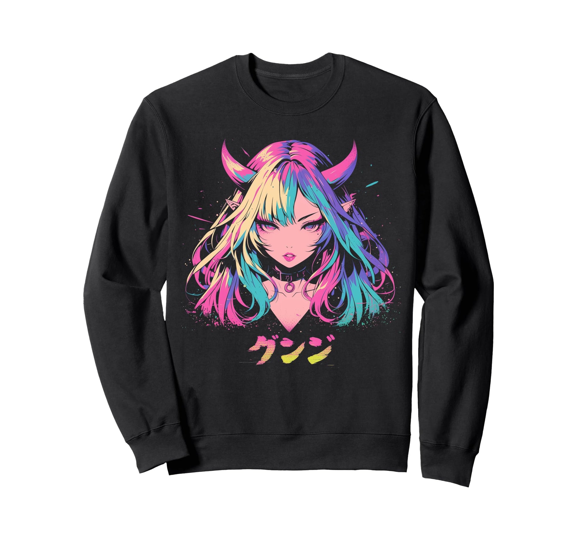 Goth Grunge Demon Anime Waifu Sweatshirt - Custom Art Print for Adults - T-Shirt, Sweatshirt, Hoodie