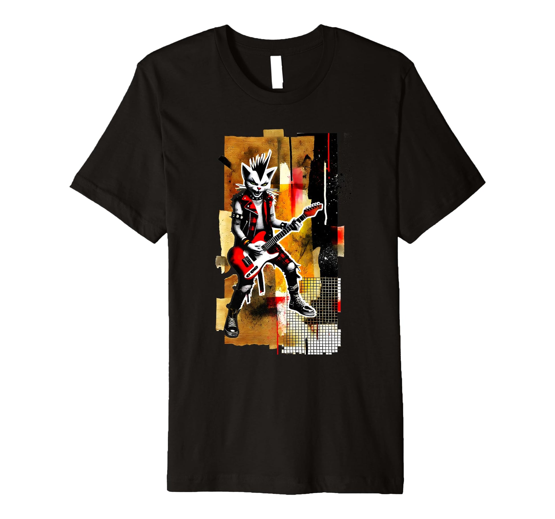 Distressed Cat Playing Guitar Punk T-Shirt - Aesthetic Graphic Men Women - T-Shirt, Sweatshirt, Hoodie