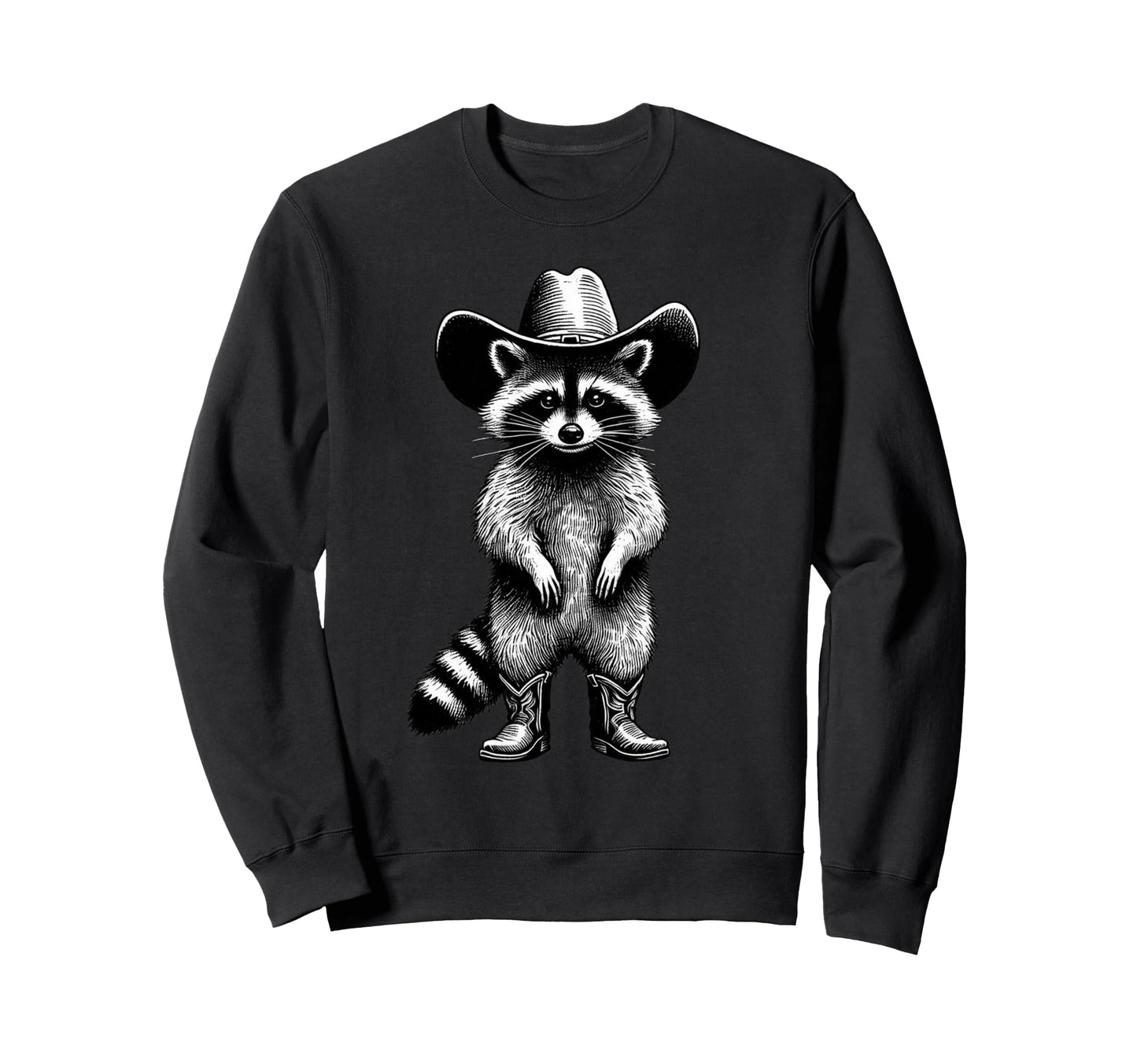 Raccoon Cowboy Western Rodeo Funny Sweatshirt - Unique Graphic Unisex - T-Shirt, Sweatshirt, Hoodie