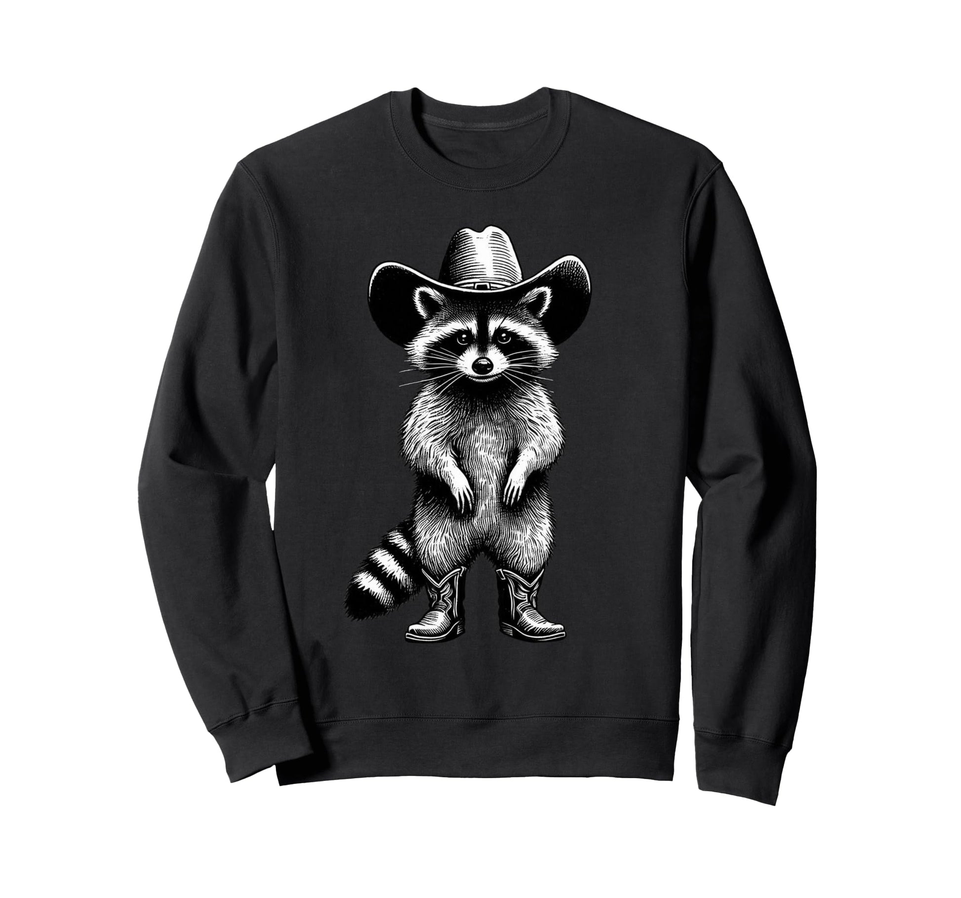 Raccoon Cowboy Western Rodeo Funny Sweatshirt - Unique Graphic Unisex - T-Shirt, Sweatshirt, Hoodie