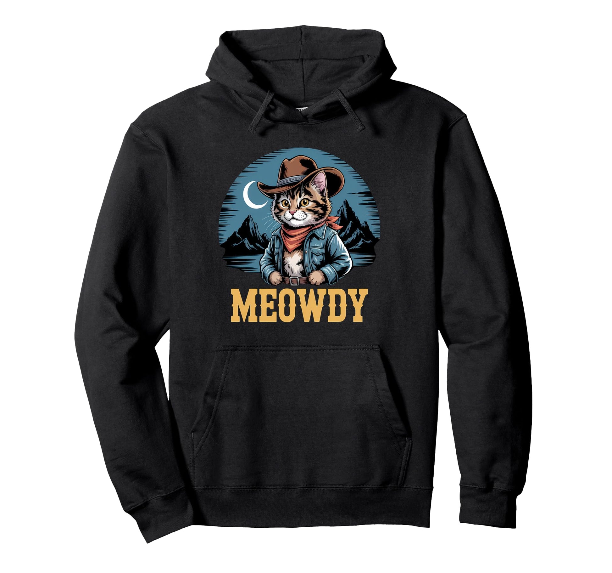 Meowdy Cat Cowboy Cat Western Country Hoodie - Custom Art Print Men Women - T-Shirt, Sweatshirt, Hoodie