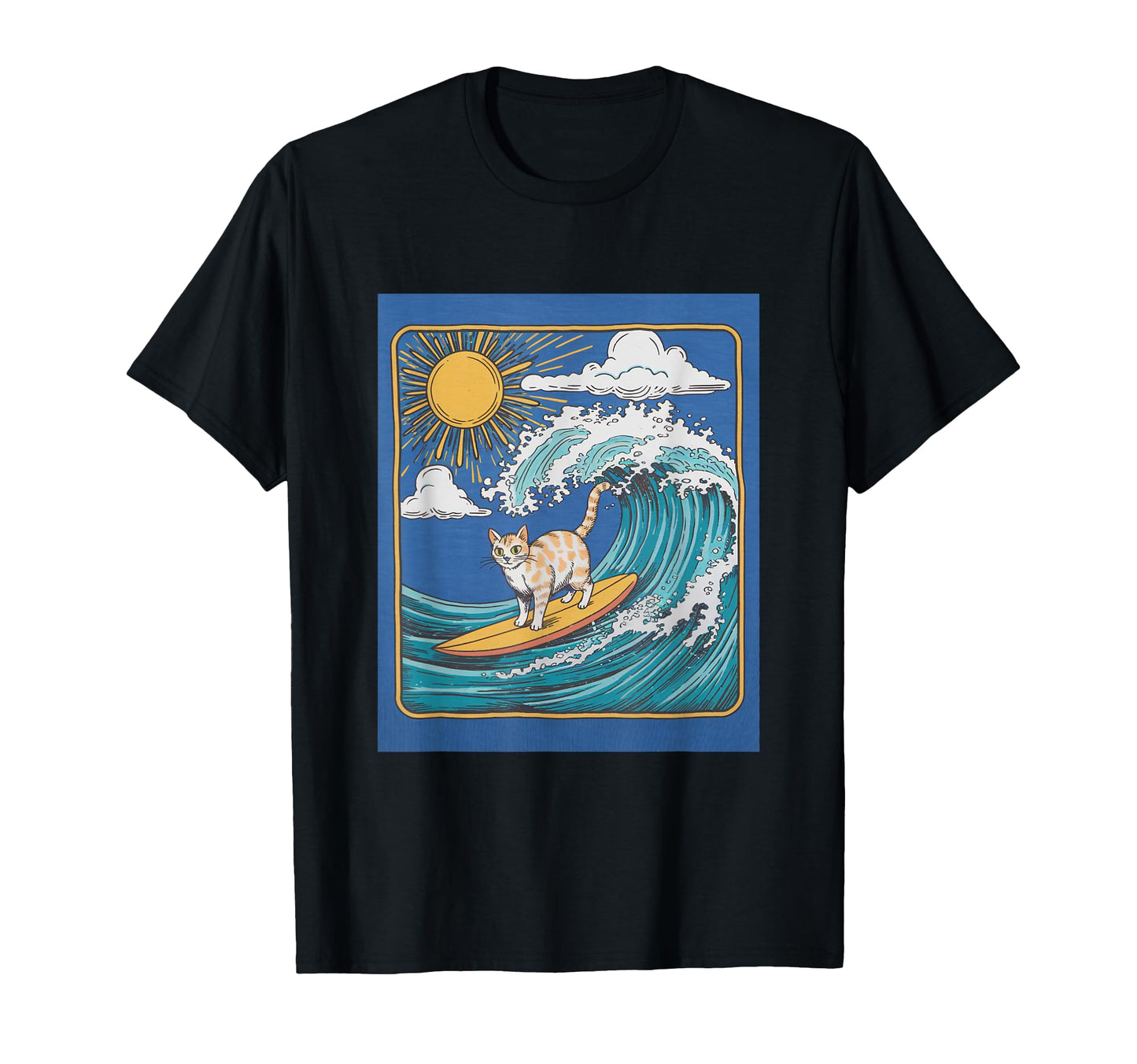 Surfing Cat Riding Ocean Wave Under T-Shirt - Minimalist Print for Adults - T-Shirt, Sweatshirt, Hoodie