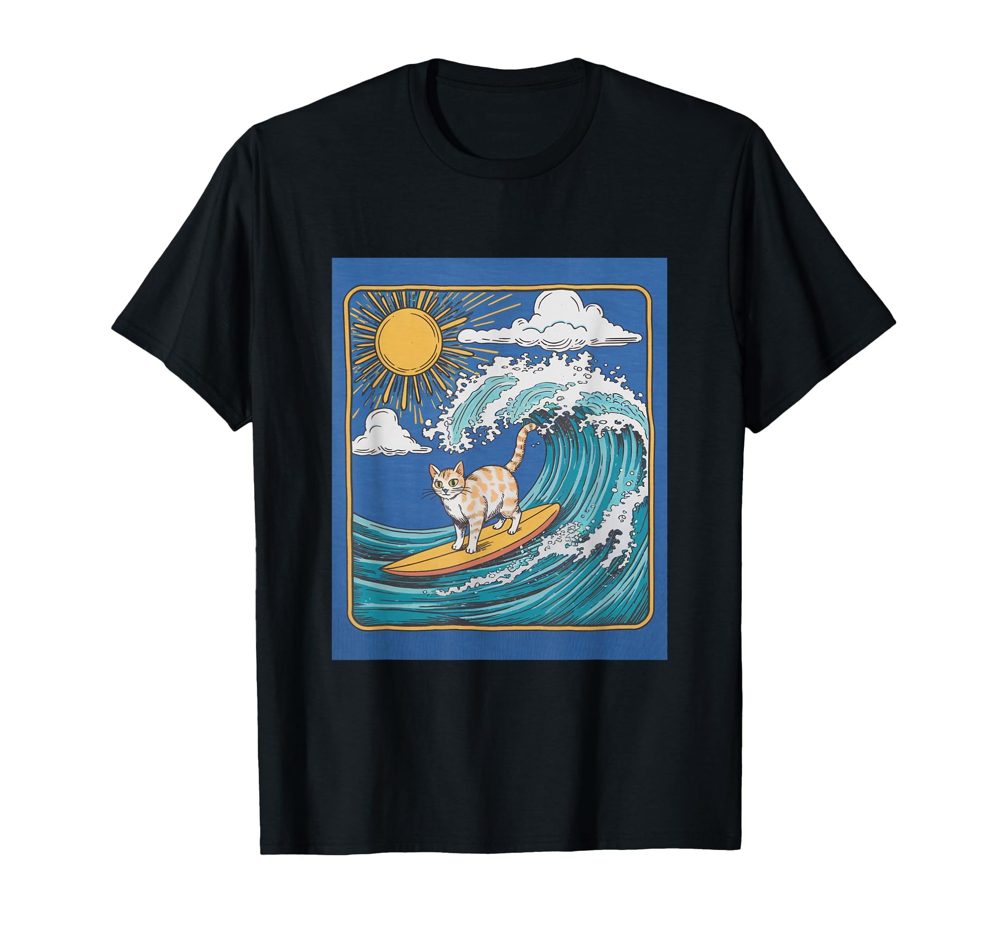Surfing Cat Riding Ocean Wave Under T-Shirt - Minimalist Print for Adults - T-Shirt, Sweatshirt, Hoodie