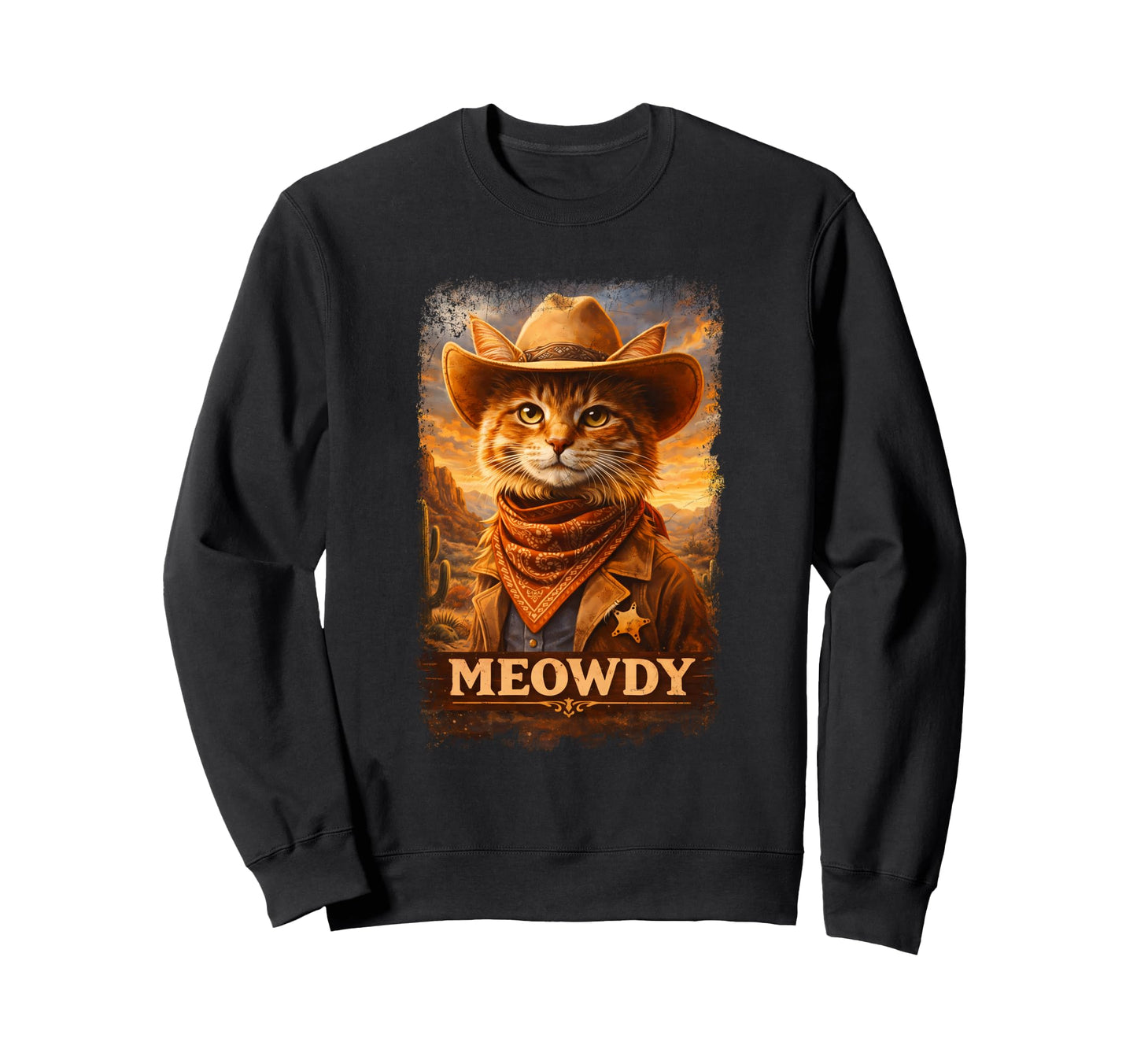 Funny Meowdy Meme Cat Cowboy Hat Sweatshirt - Unique Graphic for Adults - T-Shirt, Sweatshirt, Hoodie
