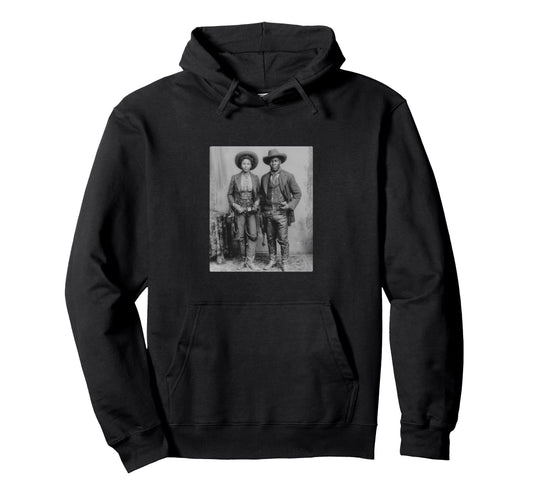 Black Cowboy Cowgirl Portrait Western Hoodie - Minimalist Print Men Women - T-Shirt, Sweatshirt, Hoodie