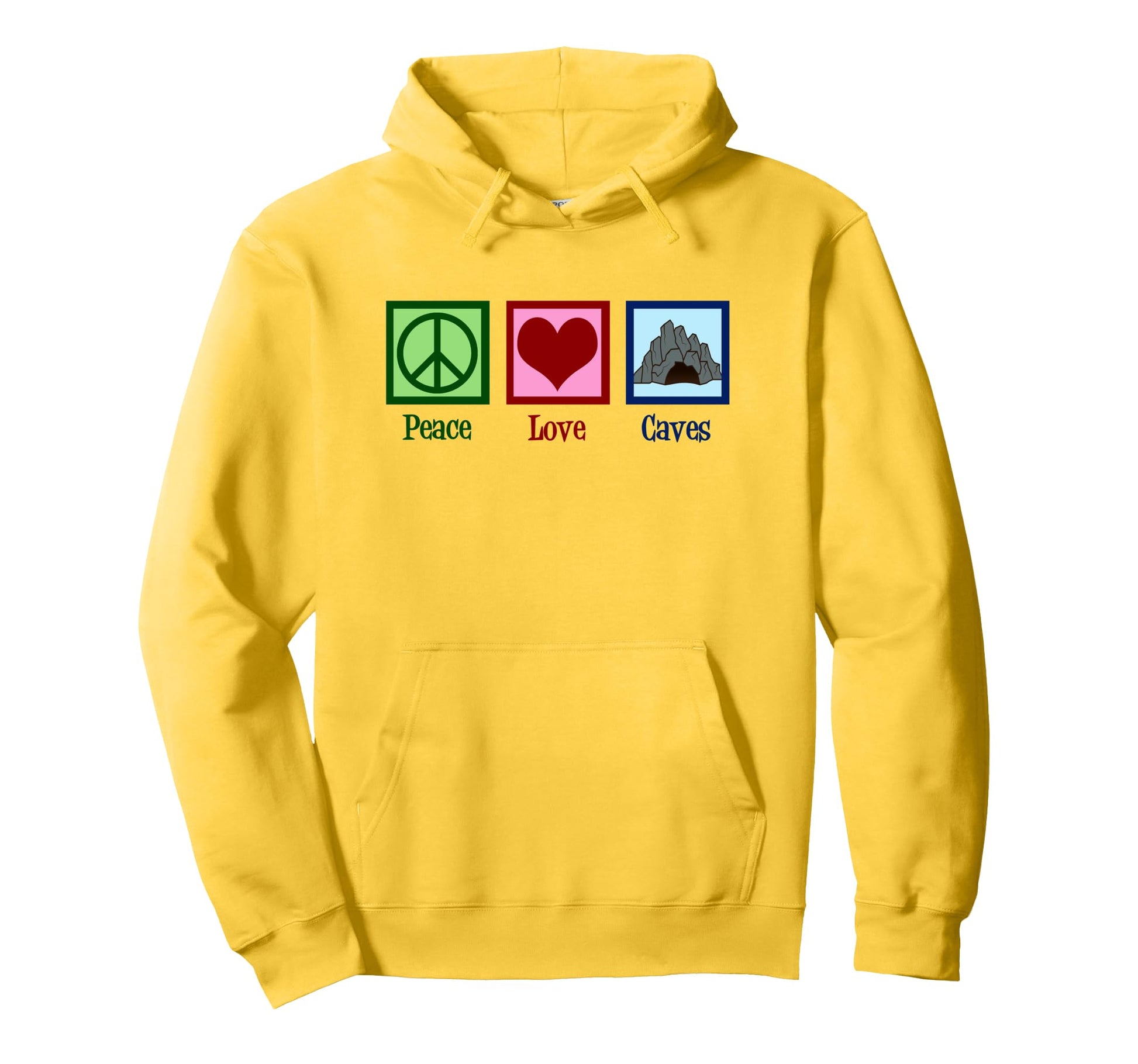 Caving Spelunker Peace Love Caves Hoodie - Trendy Graphic Unisex - T-Shirt, Sweatshirt, Hoodie