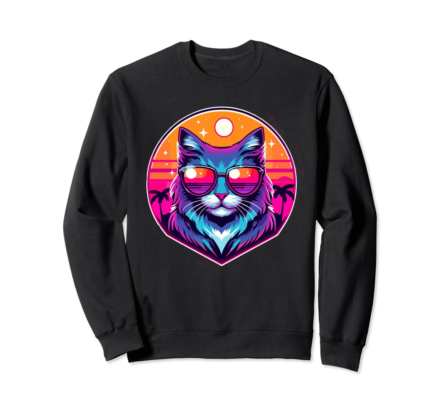 Vaporwave Cat Wearing Sunglasses Sweatshirt - Aesthetic Graphic for Adults - T-Shirt, Sweatshirt, Hoodie