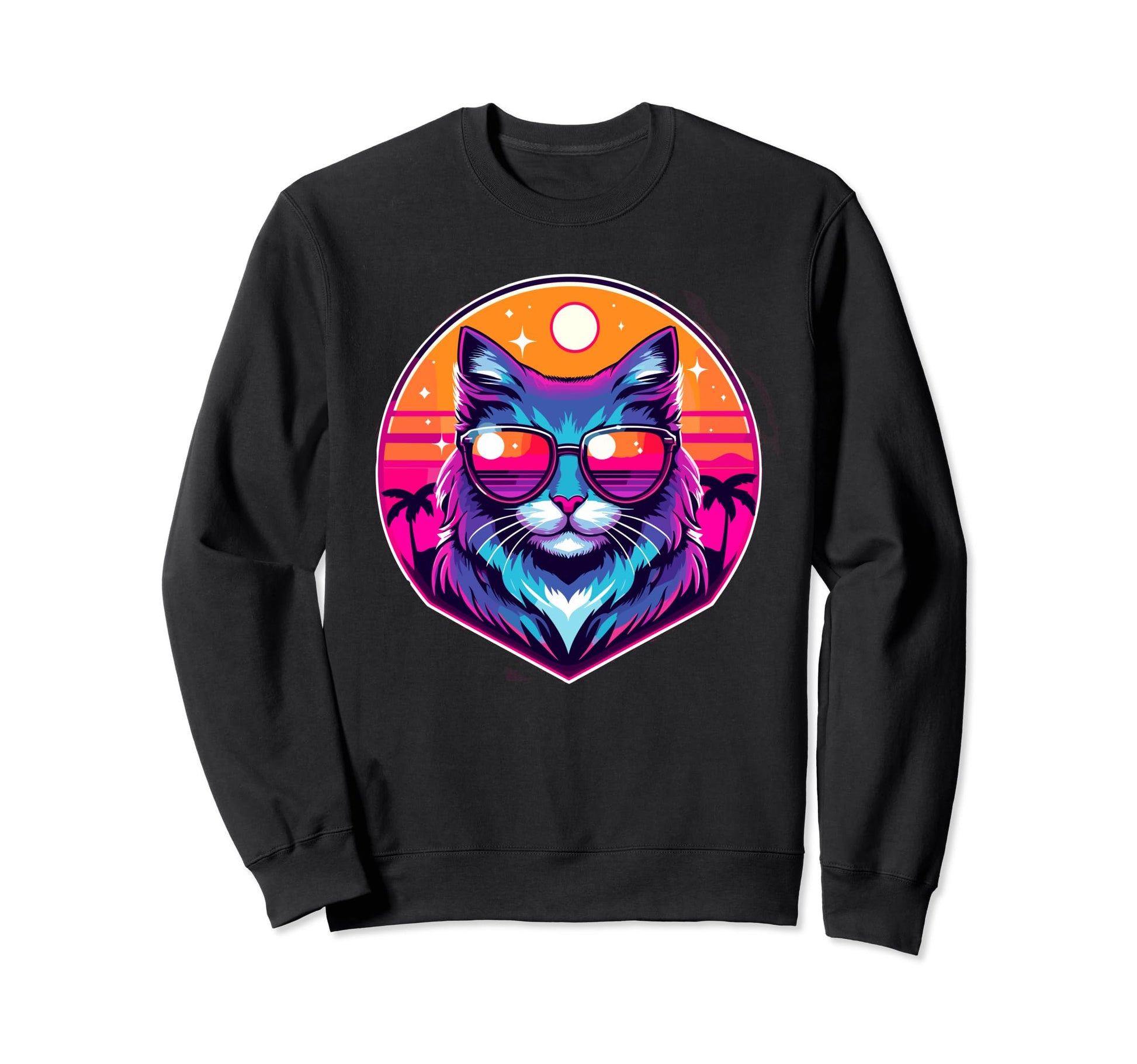 Vaporwave Cat Wearing Sunglasses Sweatshirt - Aesthetic Graphic for Adults - T-Shirt, Sweatshirt, Hoodie