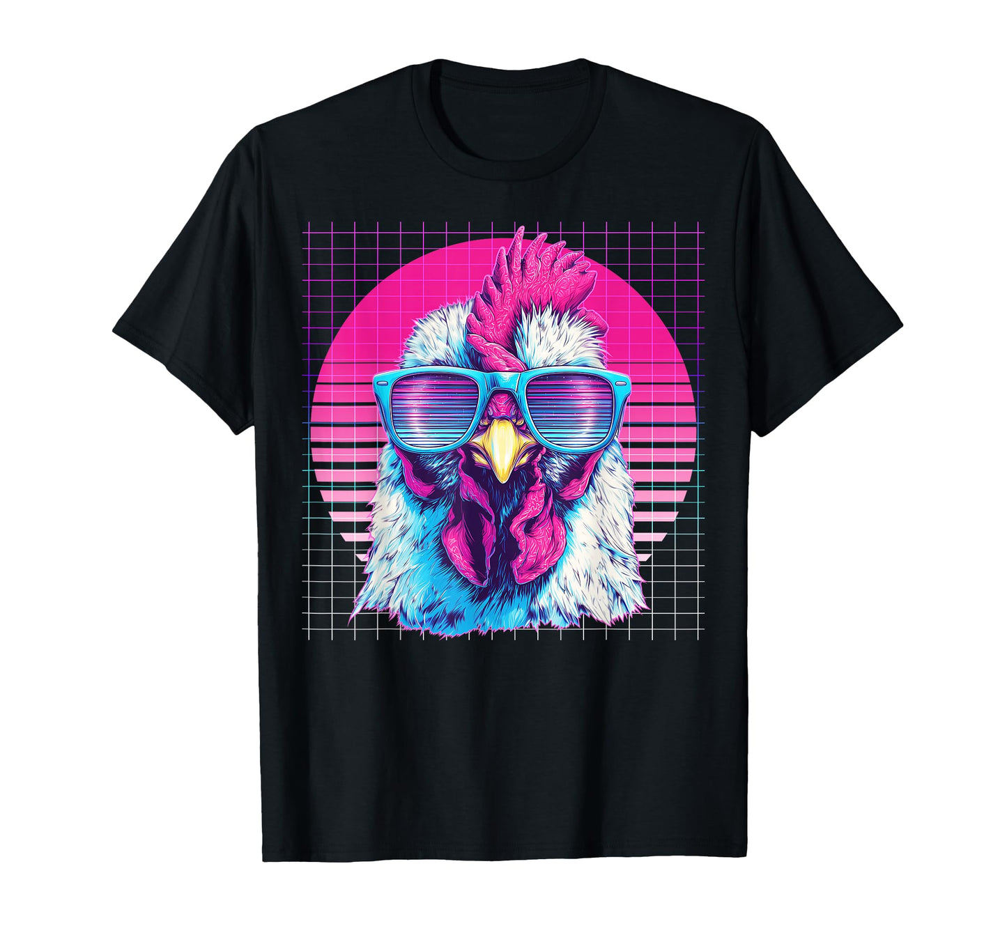 Chicken Sunglasses Farm Farmer Vaporwave T-Shirt - Minimalist Print Unisex - T-Shirt, Sweatshirt, Hoodie