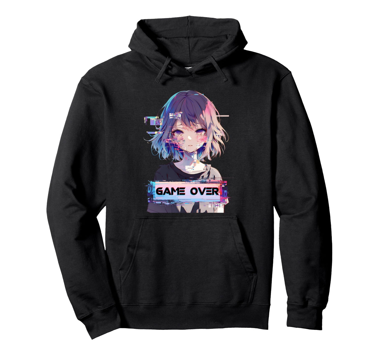 Game Over Sad Anime Vaporwave Glitch Hoodie - Minimalist Print for Adults - T-Shirt, Sweatshirt, Hoodie