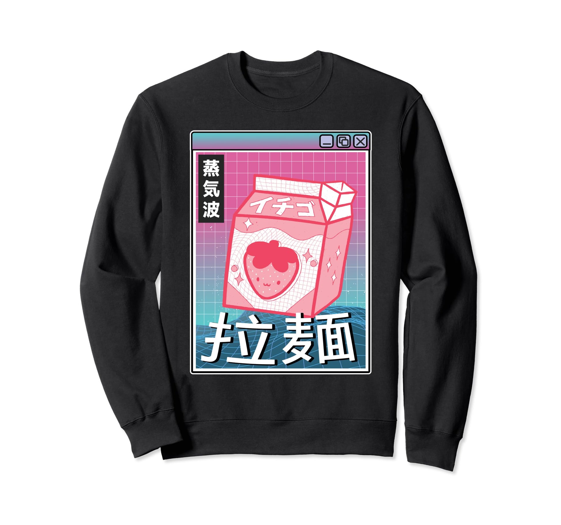 Strawberry Milk Carton Kawaii Grid Sweatshirt - Graphic Print Men Women - T-Shirt, Sweatshirt, Hoodie