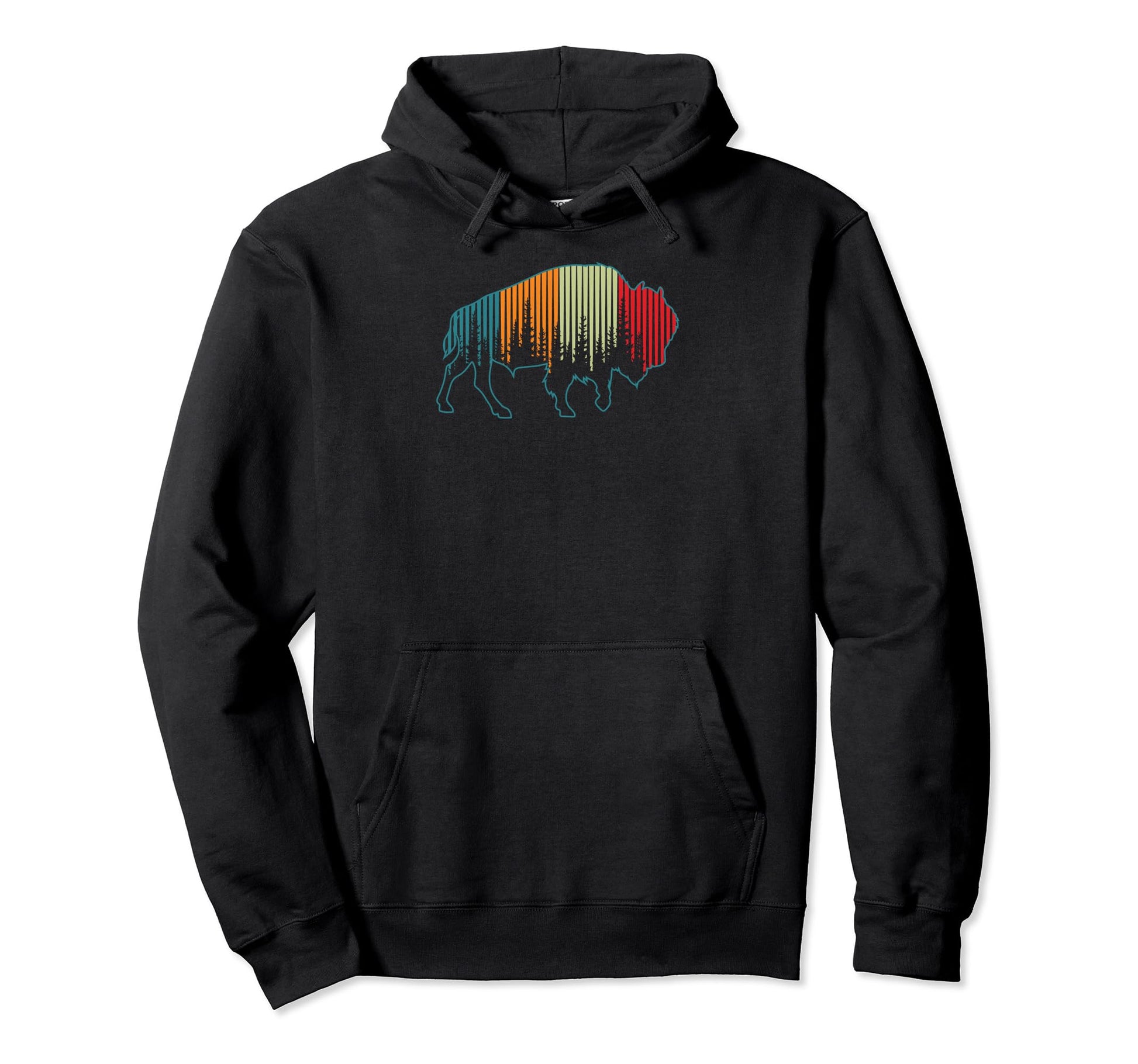 Bison American Buffalo Pine Tree Hoodie - Minimalist Print for Adults - T-Shirt, Sweatshirt, Hoodie