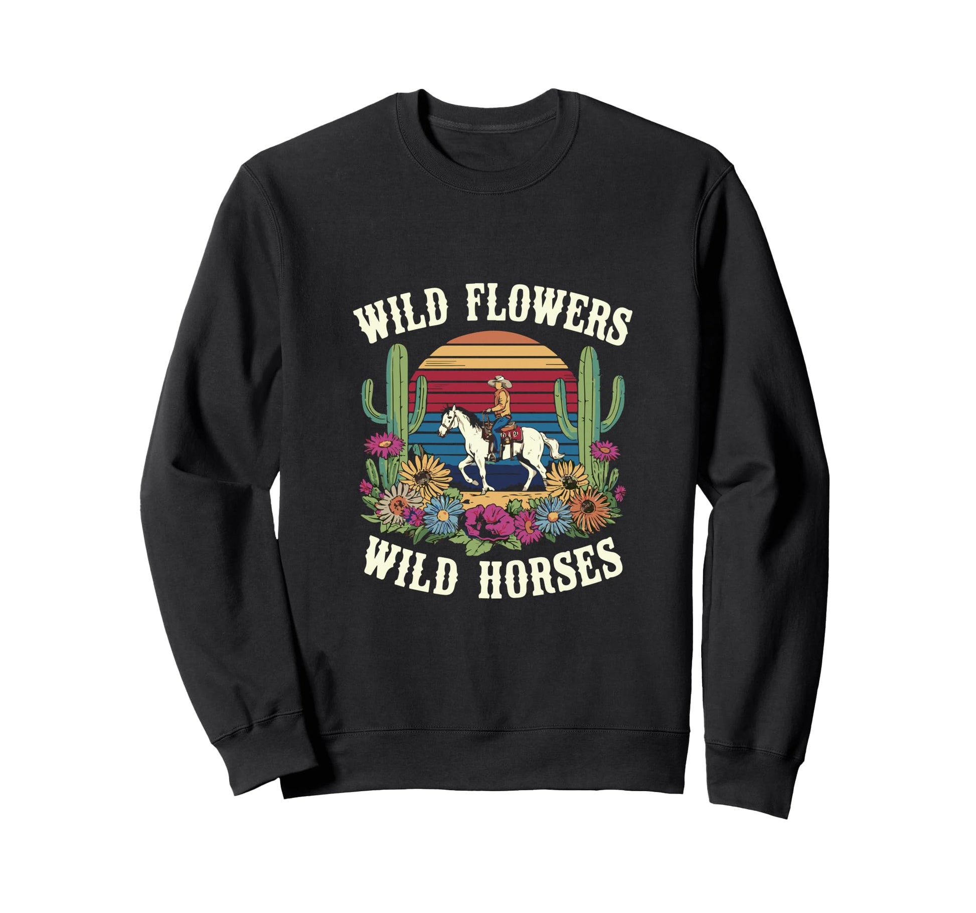 Cowboy Riding Horses Scenic Desert Sweatshirt - Graphic Print Unisex - T-Shirt, Sweatshirt, Hoodie