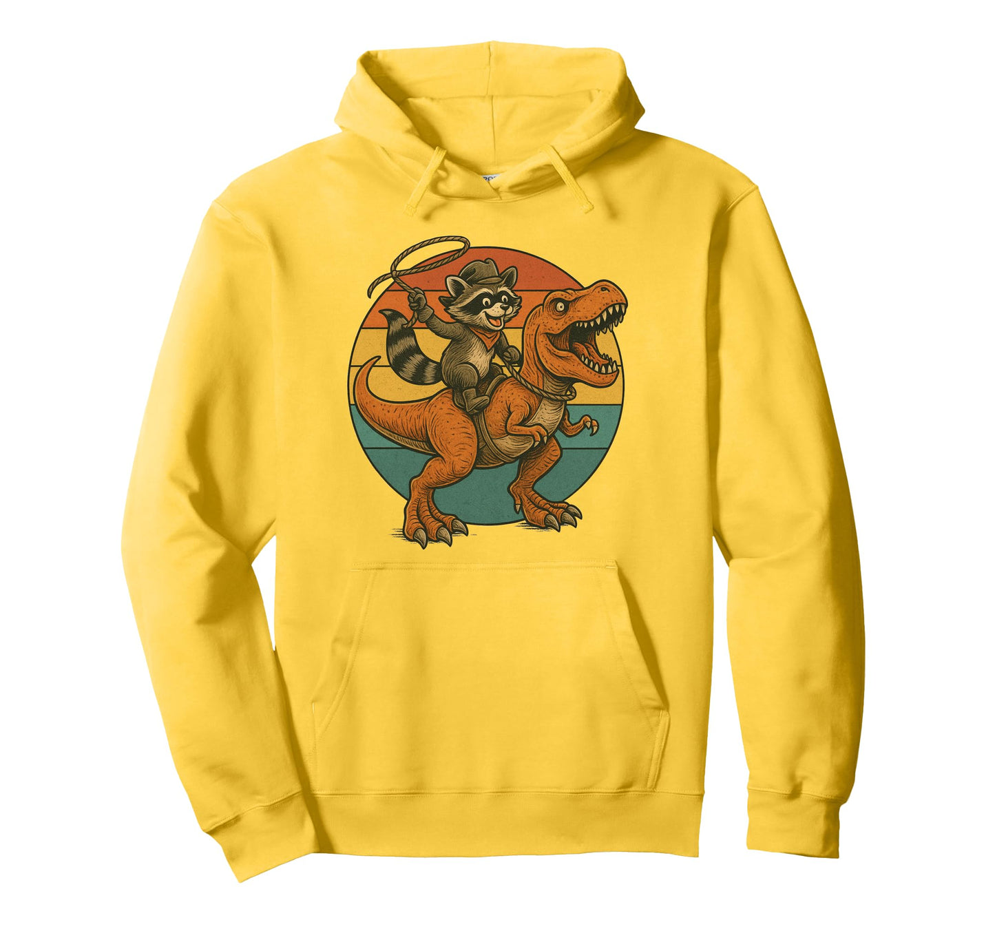Cowboy Raccoon Riding T Rex Funny Hoodie - Novelty Apparel Men Women - T-Shirt, Sweatshirt, Hoodie