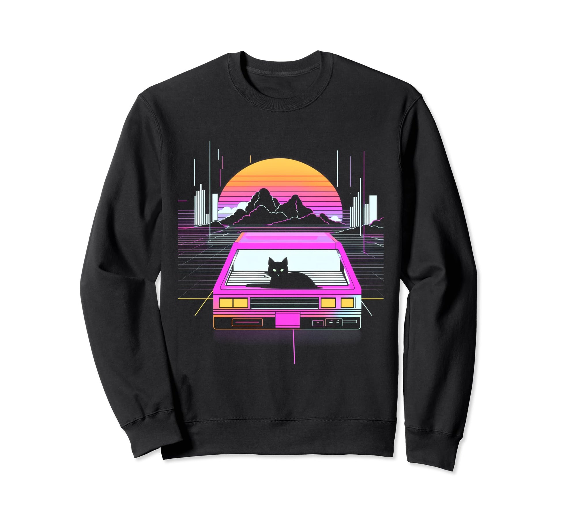 Retrowave Aesthetics Sunset Sweatshirt - Fun Novelty Design Men Women - T-Shirt, Sweatshirt, Hoodie