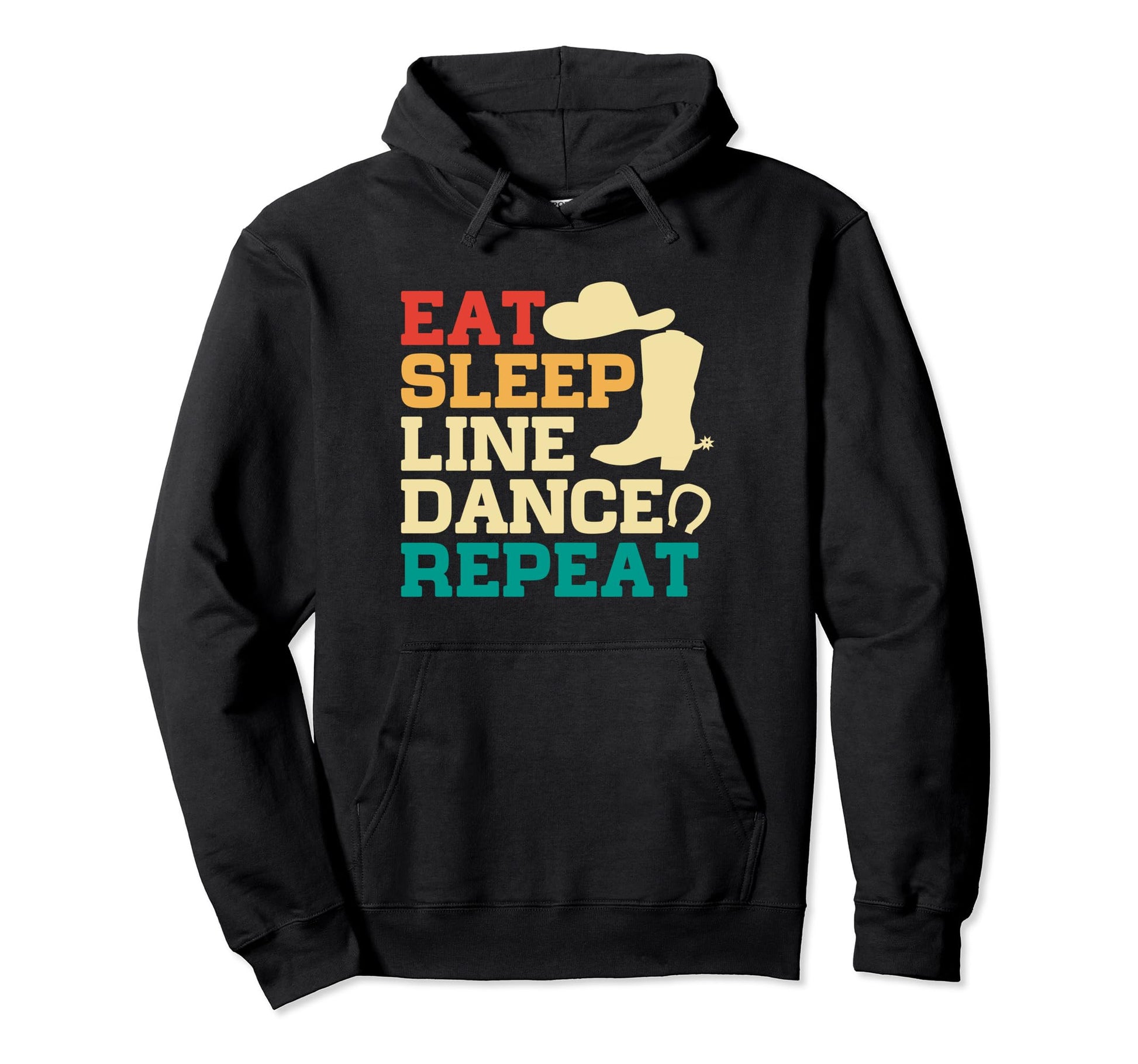 Eat Sleep Line Dance Repeat Cowboy Hoodie - Aesthetic Graphic Unisex - T-Shirt, Sweatshirt, Hoodie