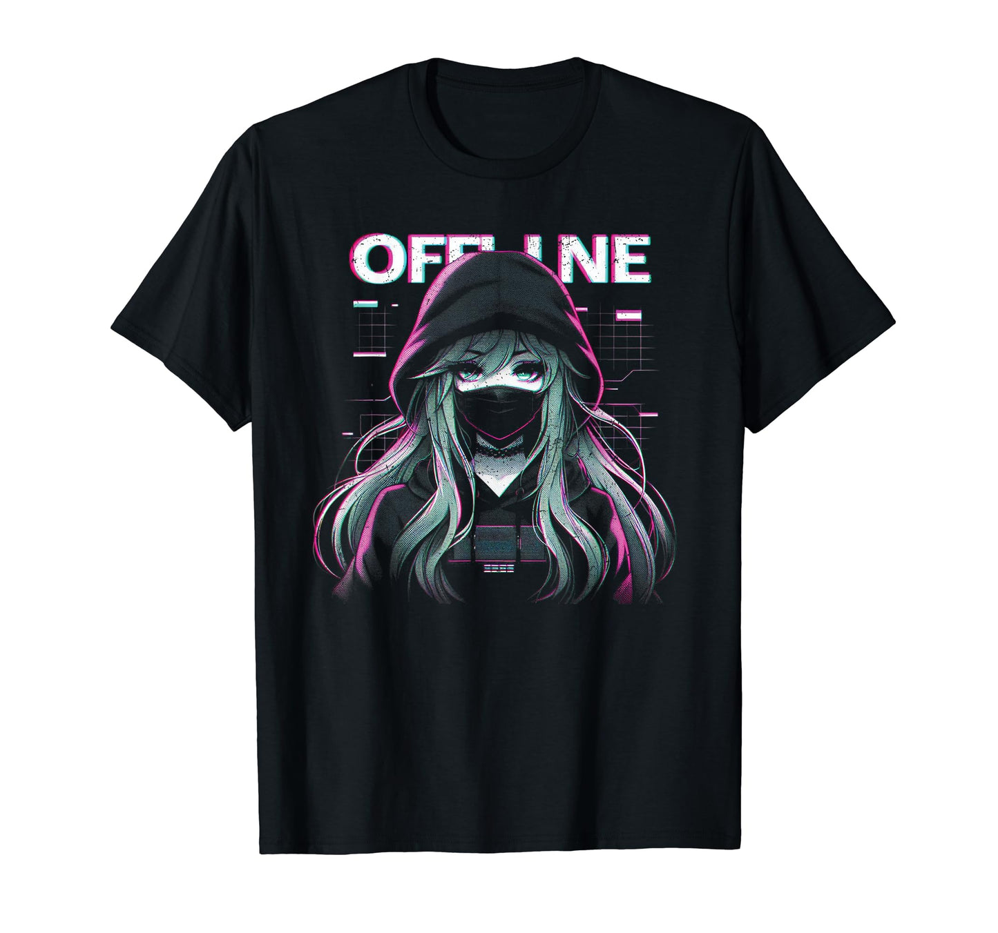Offline Anime Facemask Vaporwave T-Shirt - Fun Novelty Design Men Women - T-Shirt, Sweatshirt, Hoodie