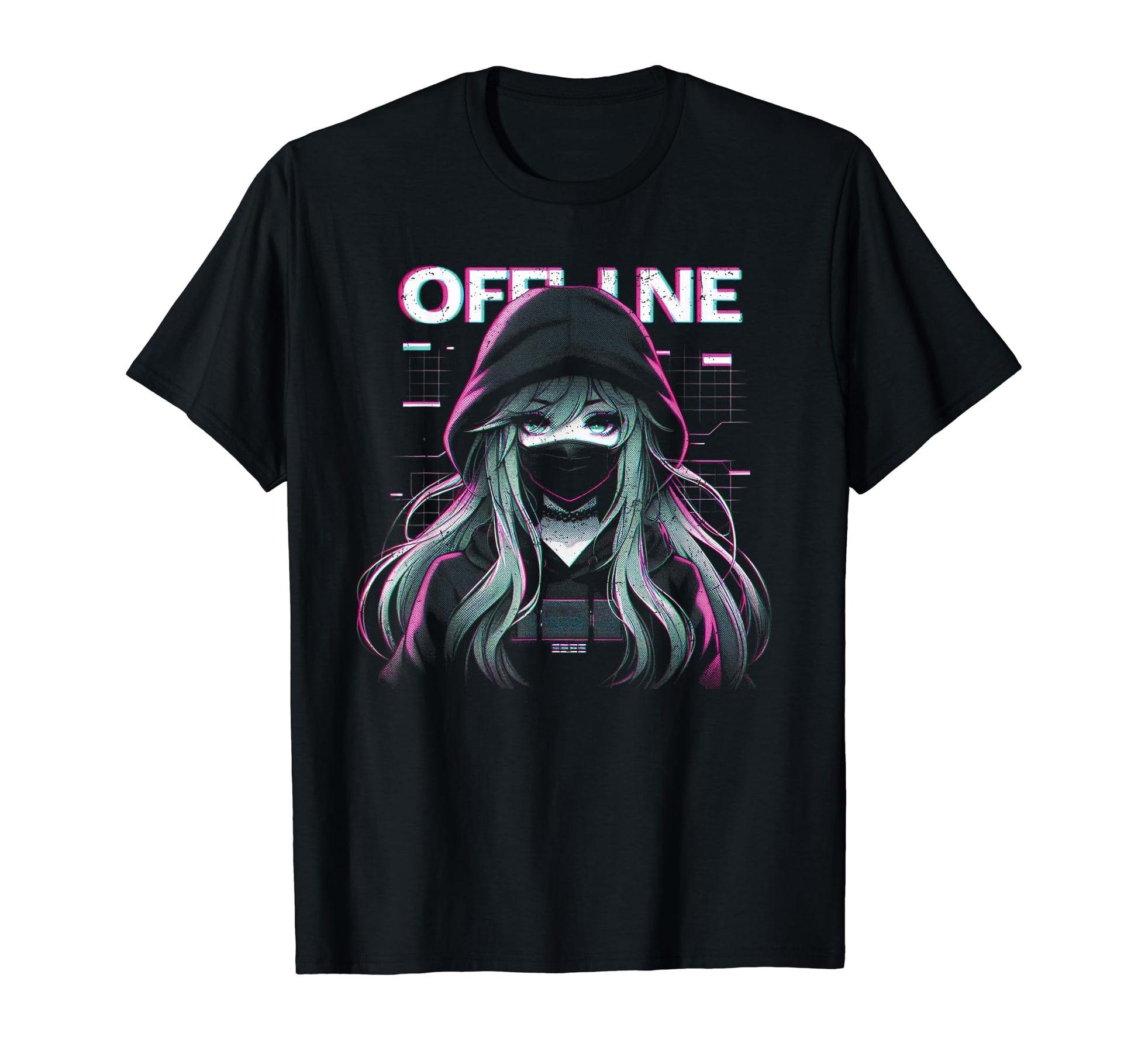 Offline Anime Facemask Vaporwave T-Shirt - Fun Novelty Design Men Women - T-Shirt, Sweatshirt, Hoodie