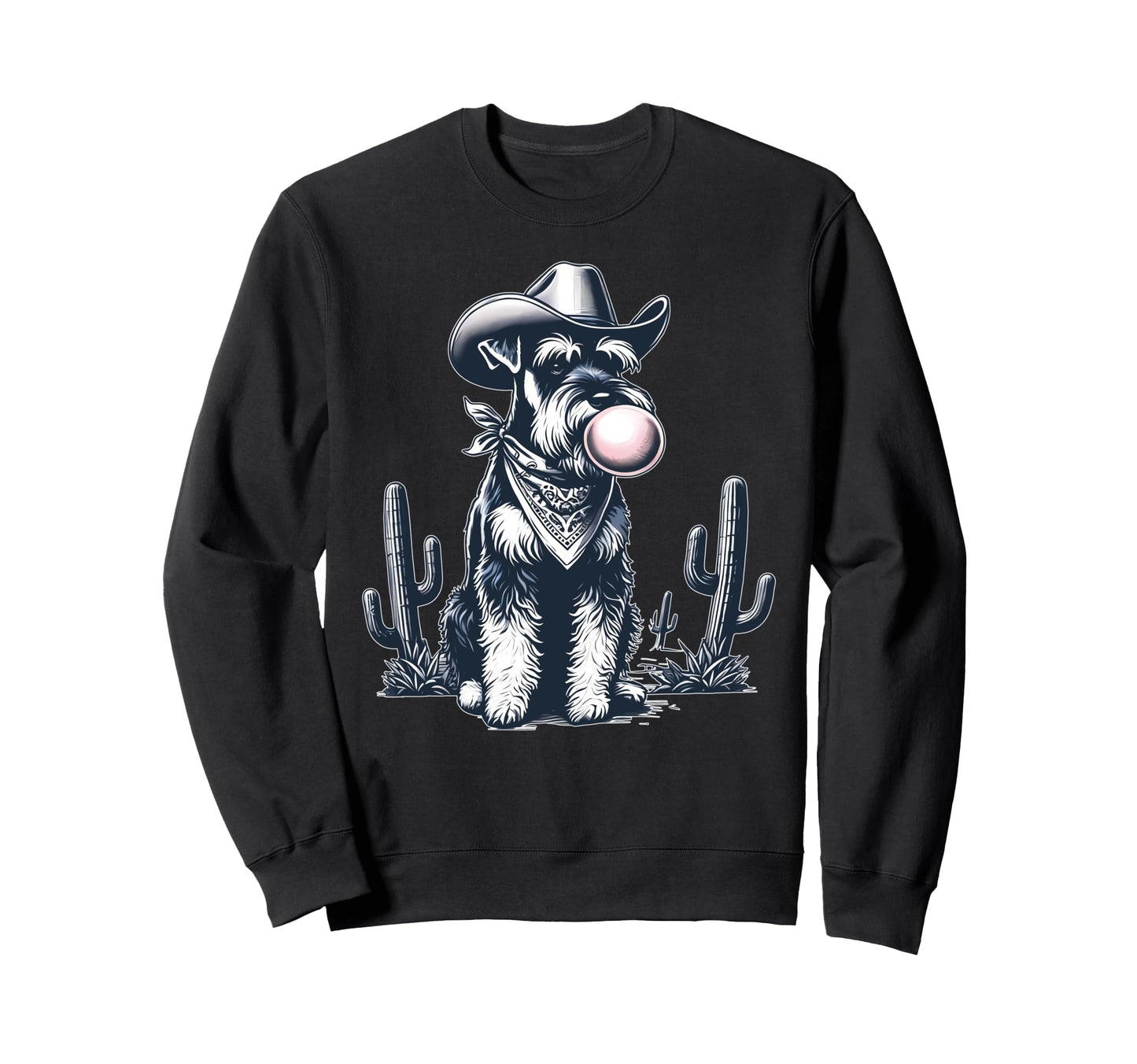 Schnauzer Blowing Bubble Cowboy Ufo Sweatshirt - Novelty Apparel Unisex - T-Shirt, Sweatshirt, Hoodie