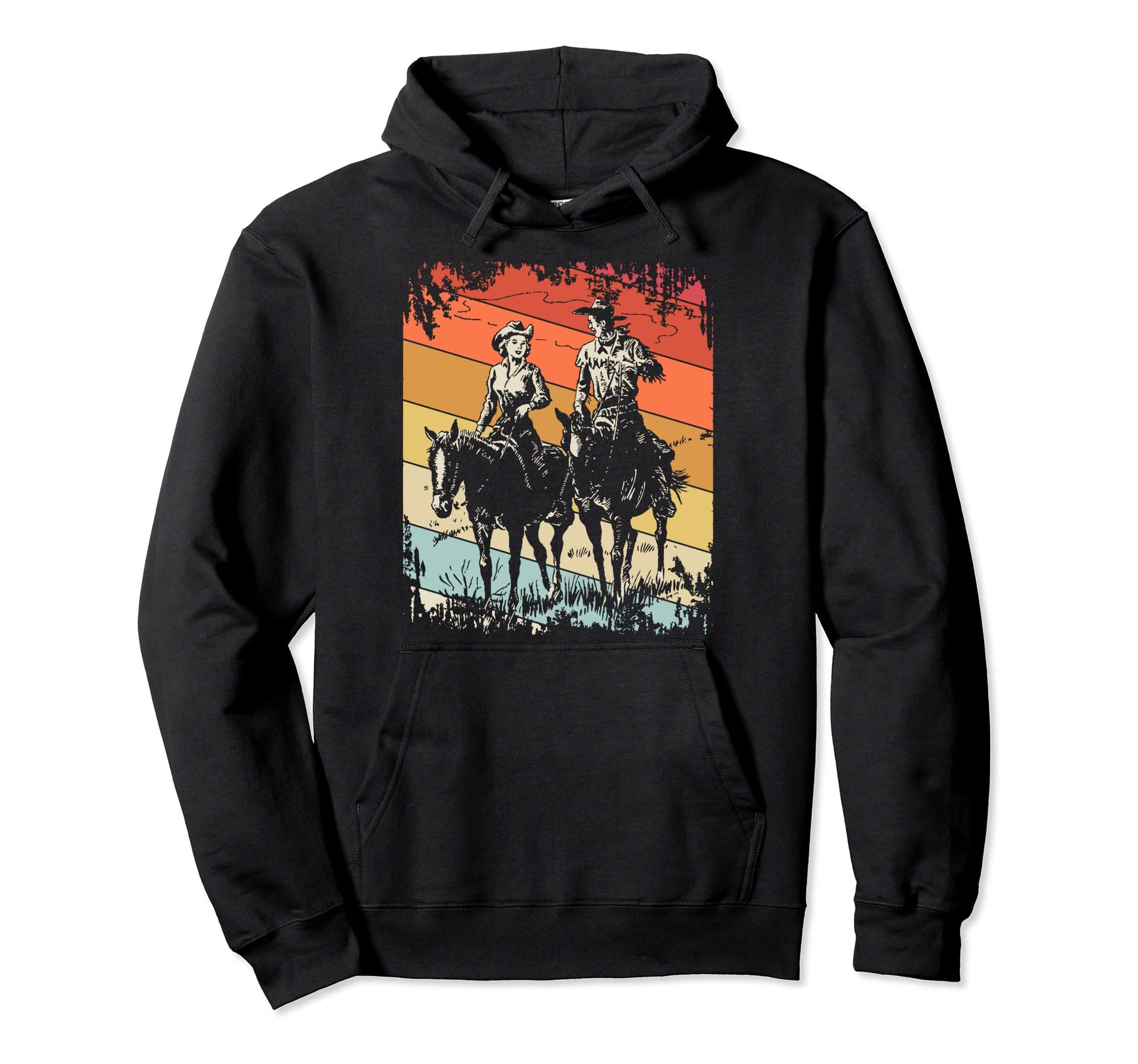 Cowboy And Cowgirl Riding Horses Hoodie - Streetwear Style Men Women - T-Shirt, Sweatshirt, Hoodie