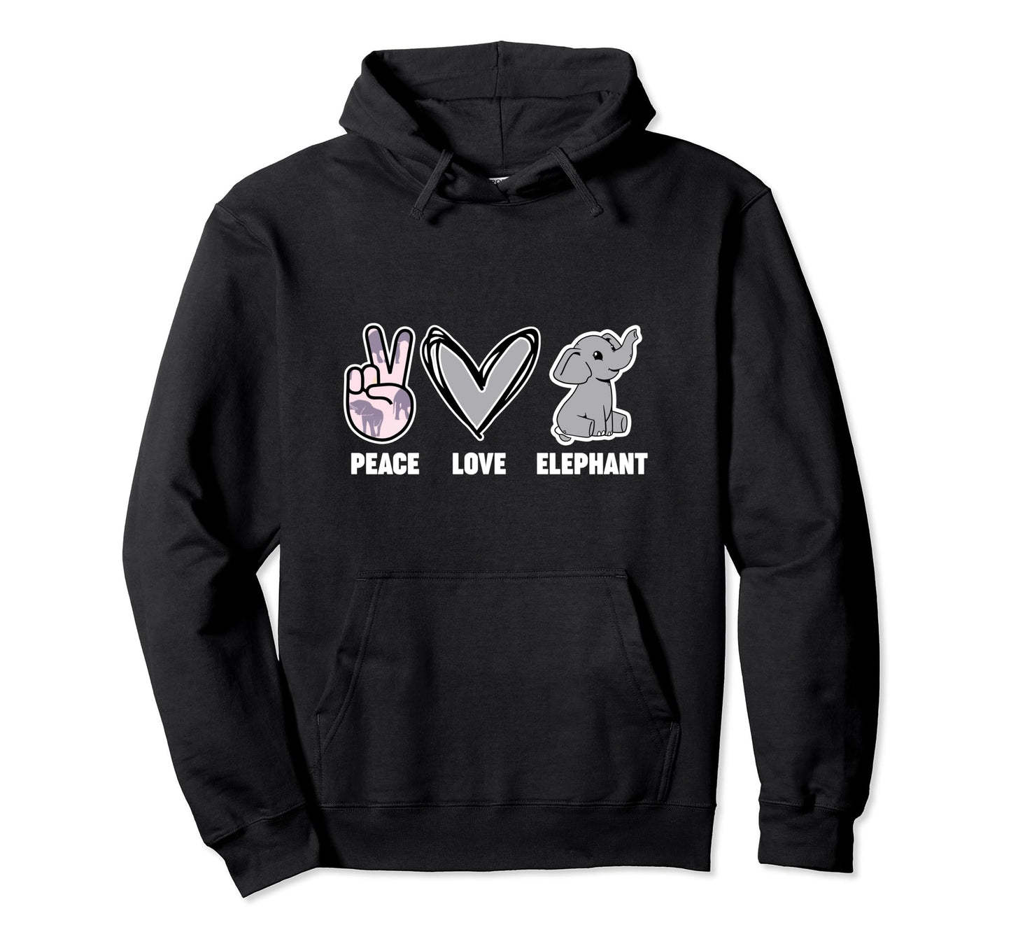 Peace Love Elephant Hoodie - Graphic Print Unisex - T-Shirt, Sweatshirt, Hoodie