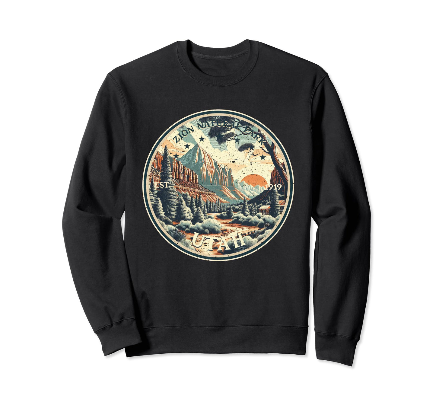 Zion National Park Round Sweatshirt - Minimalist Print for Adults - T-Shirt, Sweatshirt, Hoodie