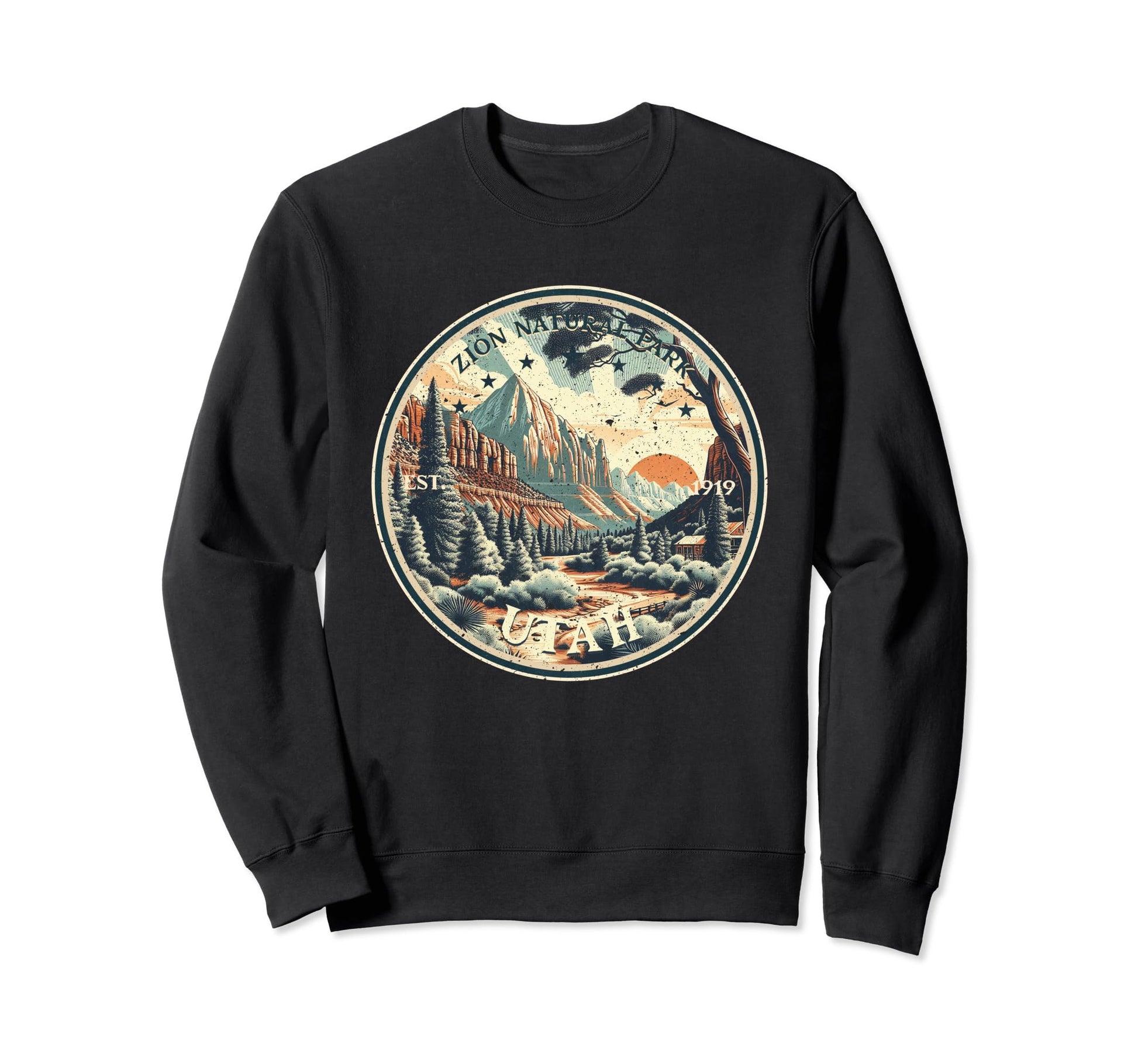 Zion National Park Round Sweatshirt - Minimalist Print for Adults - T-Shirt, Sweatshirt, Hoodie