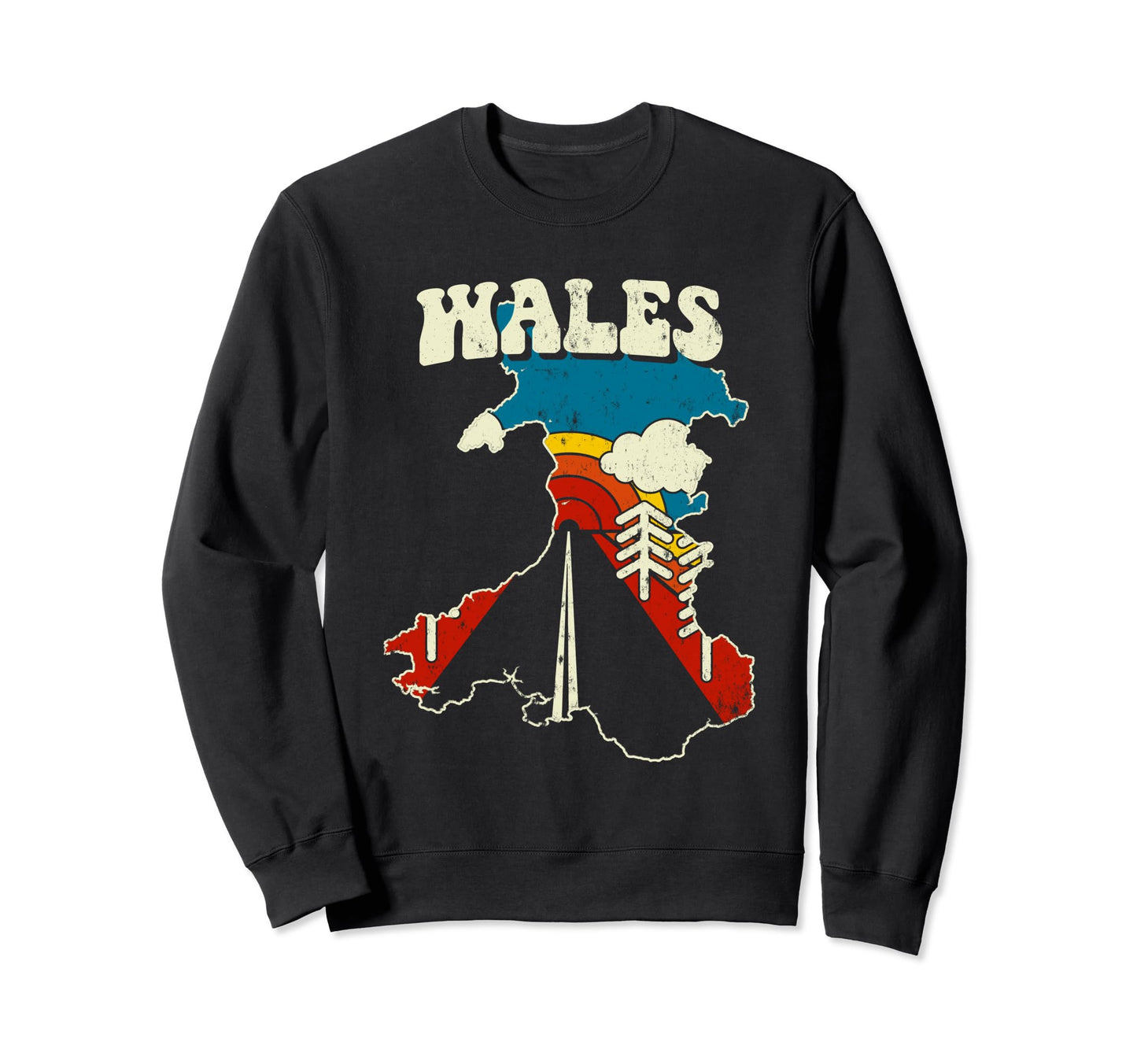 Wales Welsh Country Rainbow 70S Map Sweatshirt - Streetwear Style Men Women - T-Shirt, Sweatshirt, Hoodie