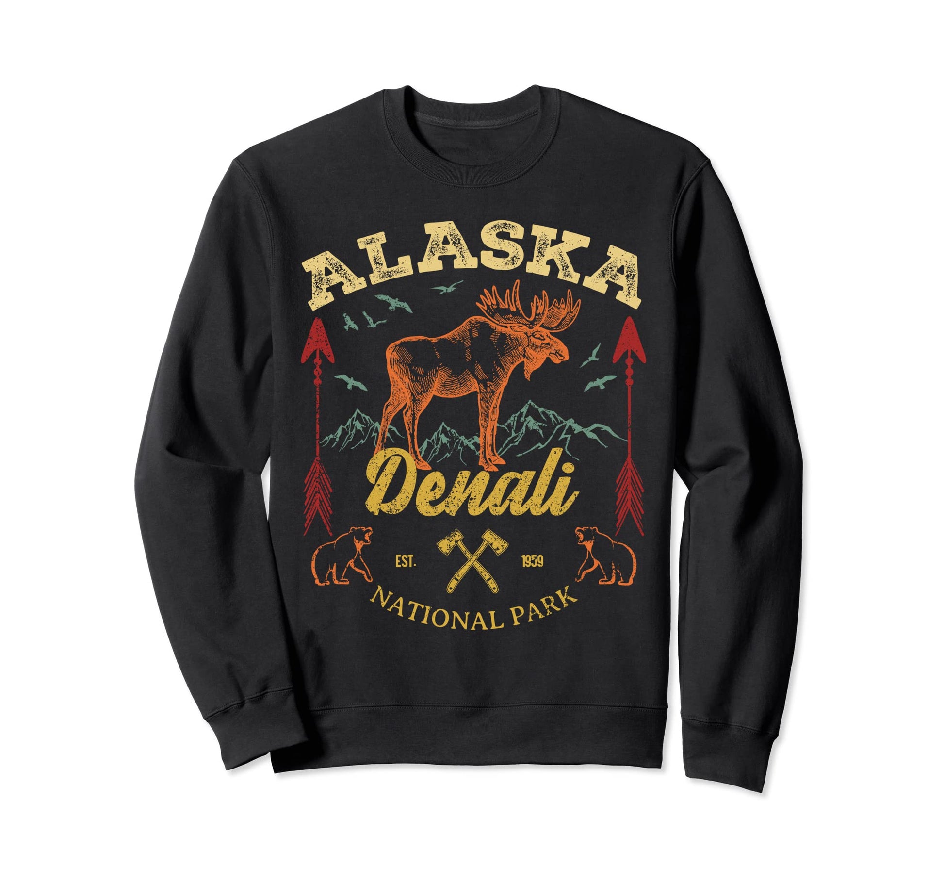 Denali National Park Alaska Moose Sweatshirt - Novelty Apparel Men Women - T-Shirt, Sweatshirt, Hoodie