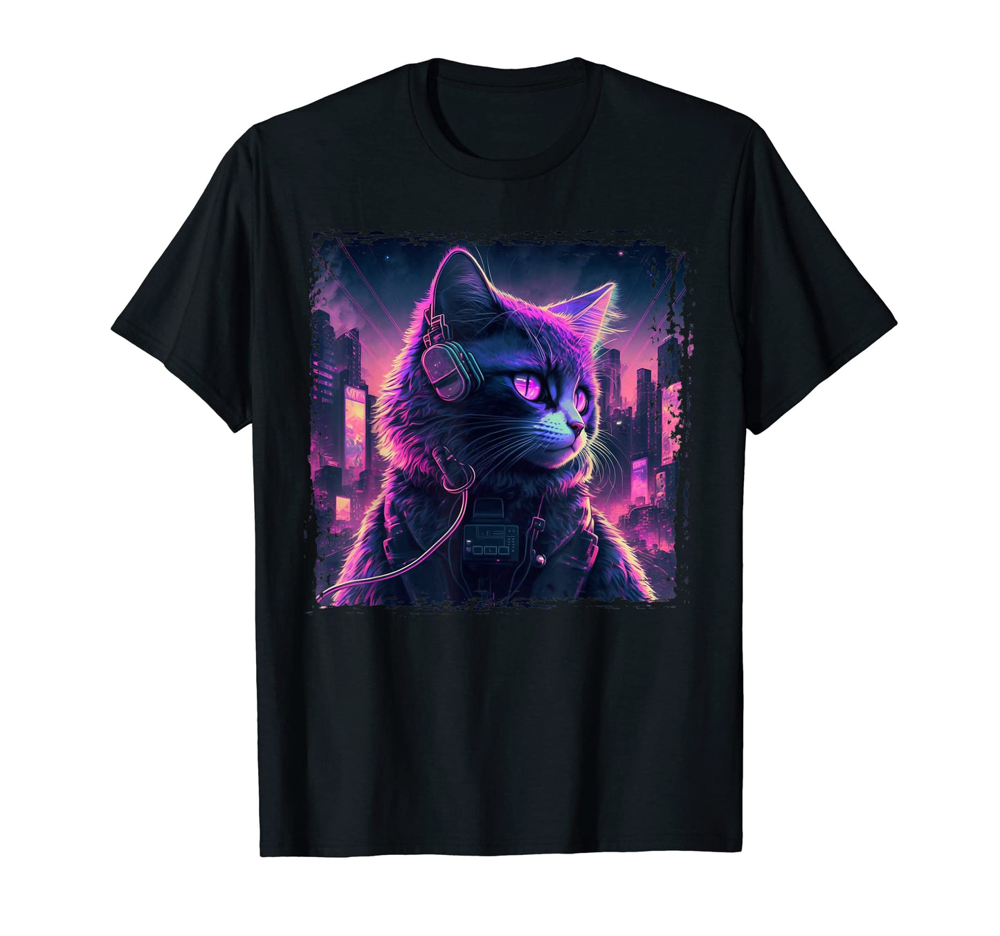 Japanese Aesthetic Synthwave Cat T-Shirt - Casual Everyday Wear Men Women - T-Shirt, Sweatshirt, Hoodie