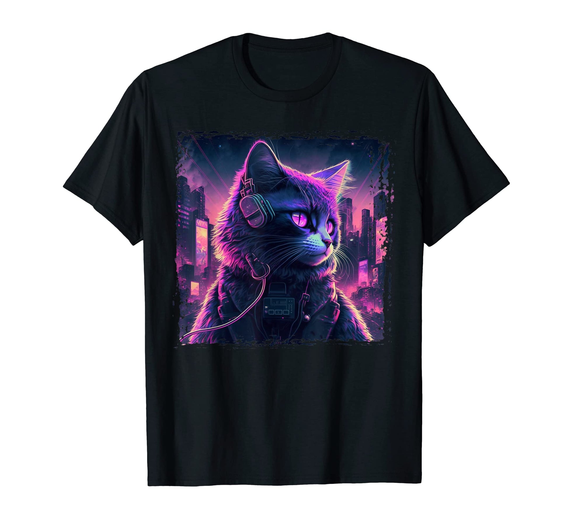 Japanese Aesthetic Synthwave Cat T-Shirt - Casual Everyday Wear Men Women - T-Shirt, Sweatshirt, Hoodie
