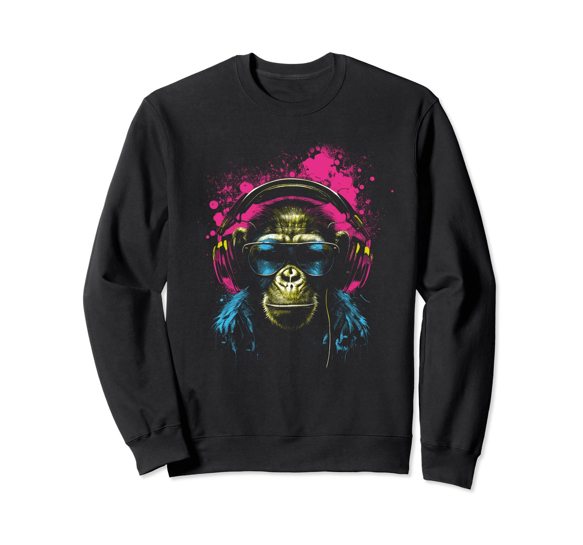 Cyberpunk Monkey Headphones Aesthetic Sweatshirt - Graphic Print Men Women - T-Shirt, Sweatshirt, Hoodie