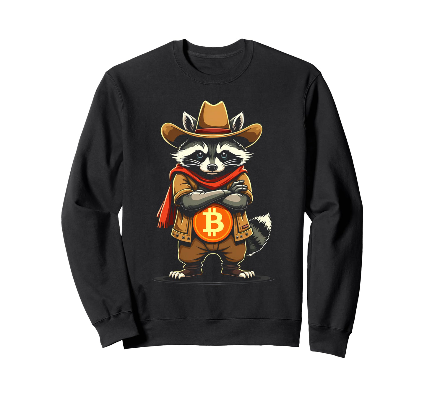 Raccoon Cowboy Bitcoin Logo Hodl Btc Sweatshirt - Graphic Print for Adults - T-Shirt, Sweatshirt, Hoodie