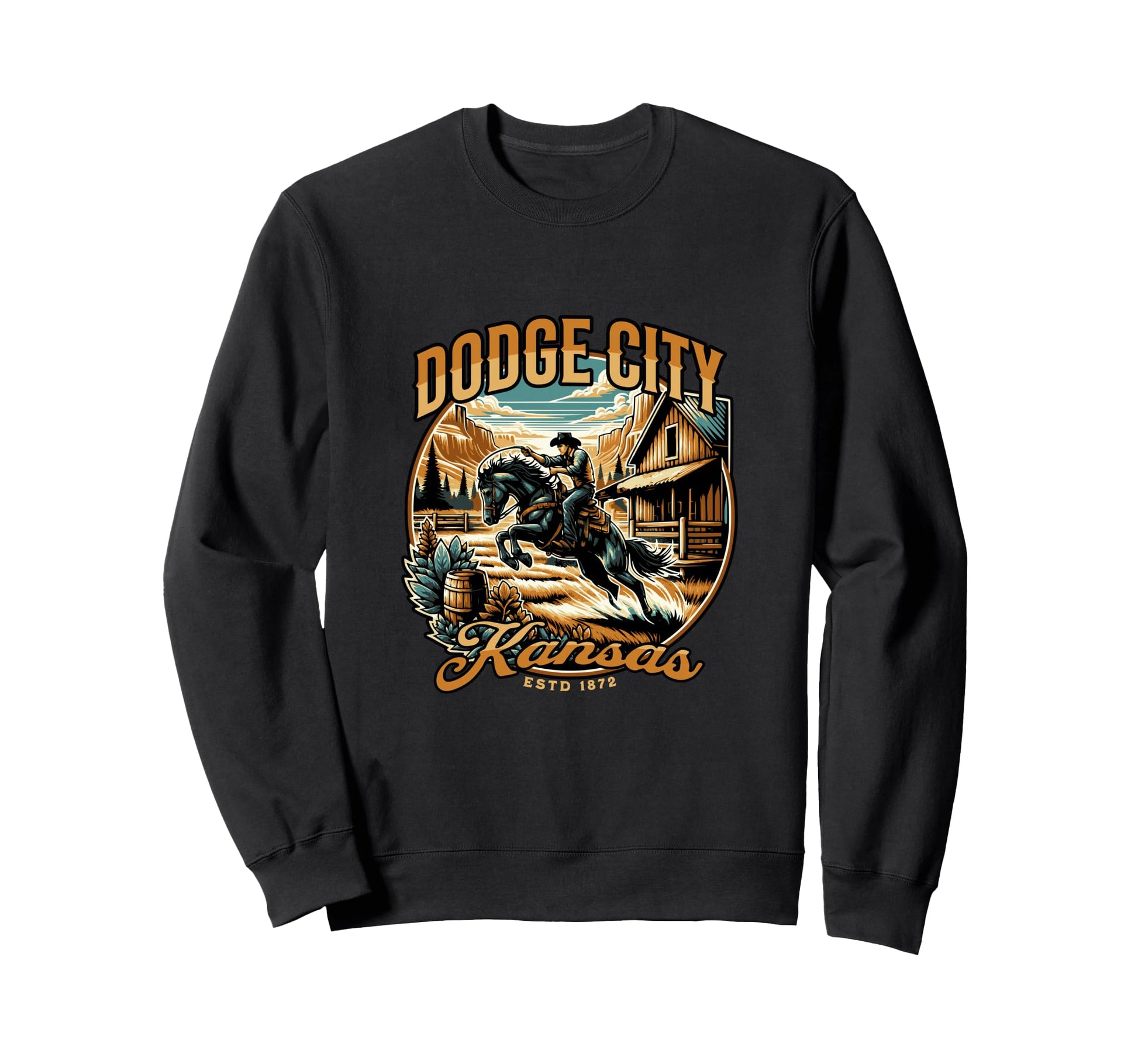 Dodge City Kansas Old Western Wild Sweatshirt - Graphic Print for Adults - T-Shirt, Sweatshirt, Hoodie