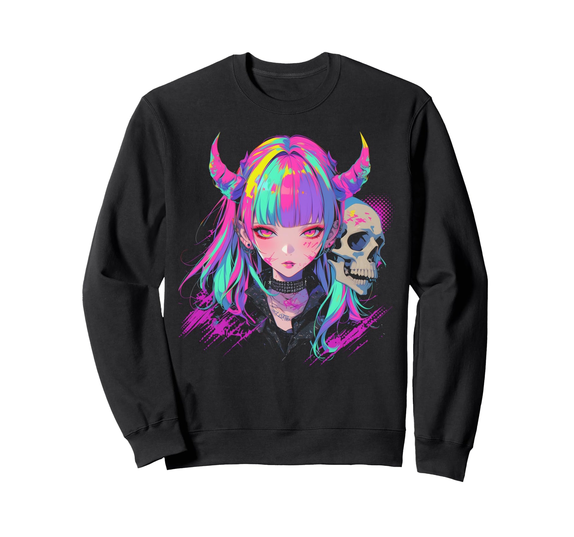 Goth Grunge Demon Anime Waifu Sweatshirt - Minimalist Print for Adults - T-Shirt, Sweatshirt, Hoodie